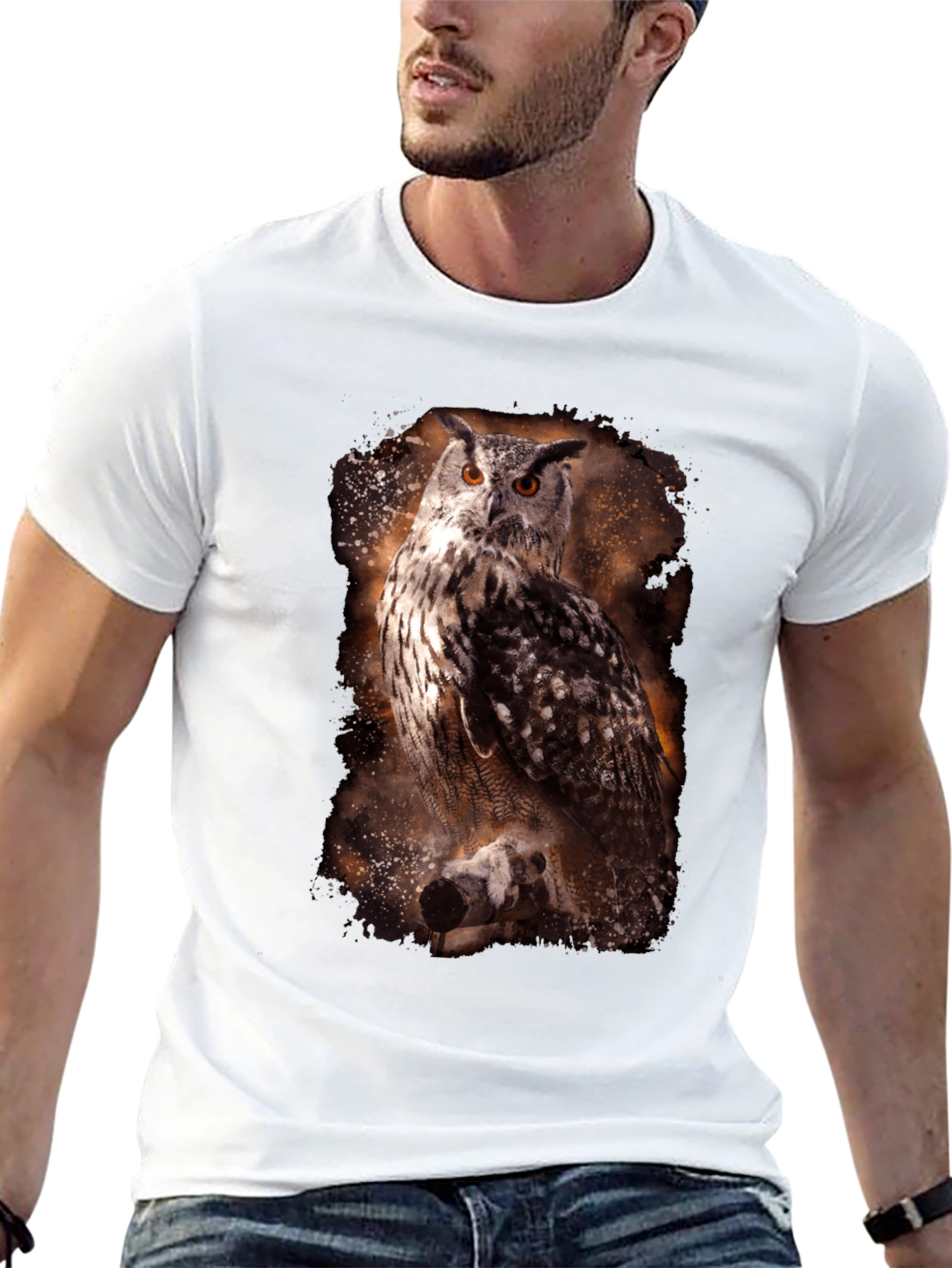 Owl Print Crew Neck T-Shirt