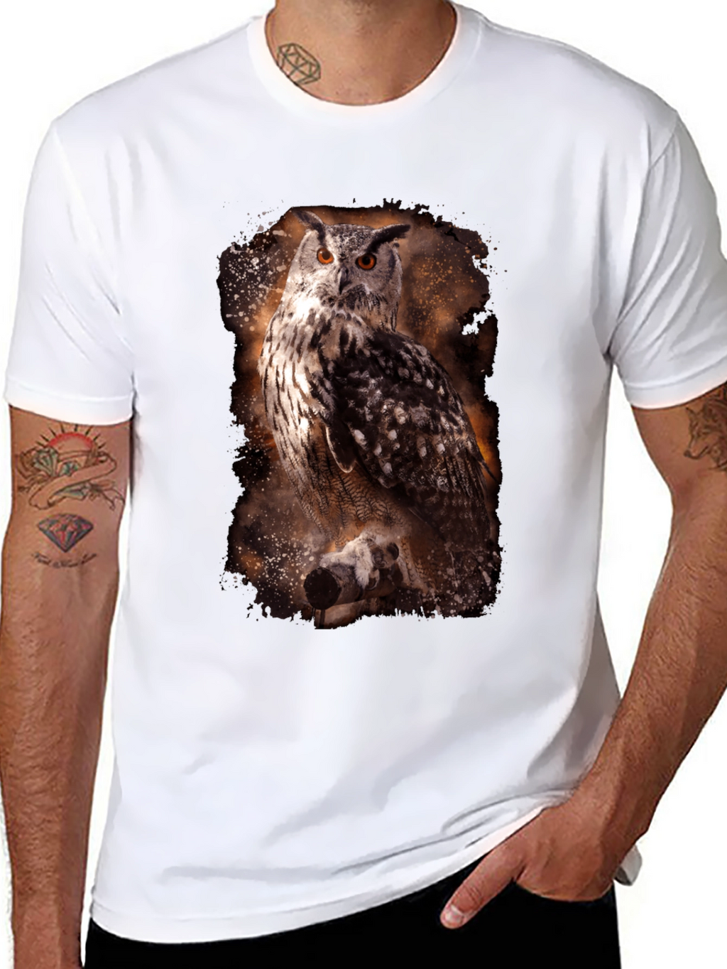 Owl Print Crew Neck T-Shirt