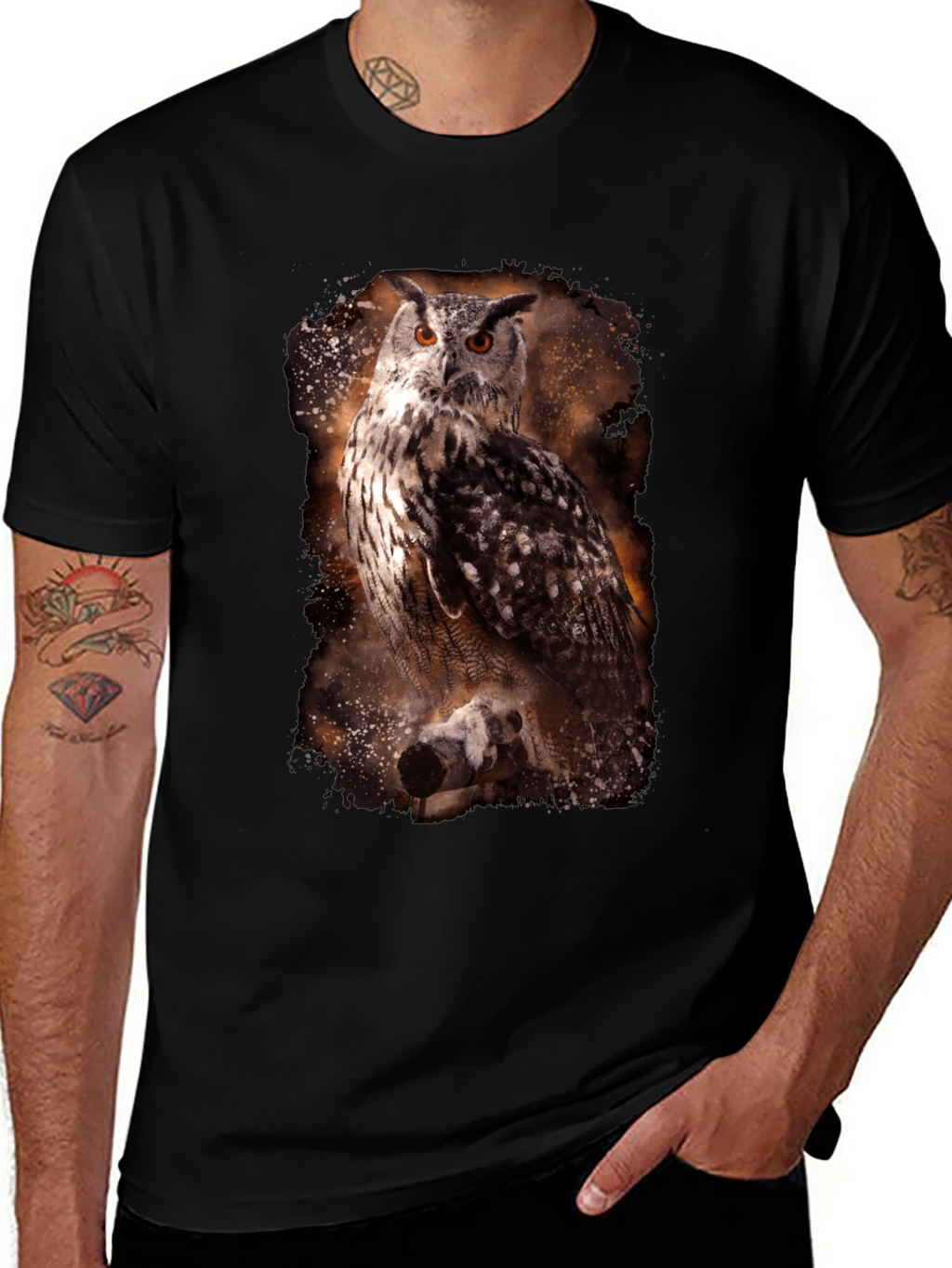 Owl Print Crew Neck T-Shirt