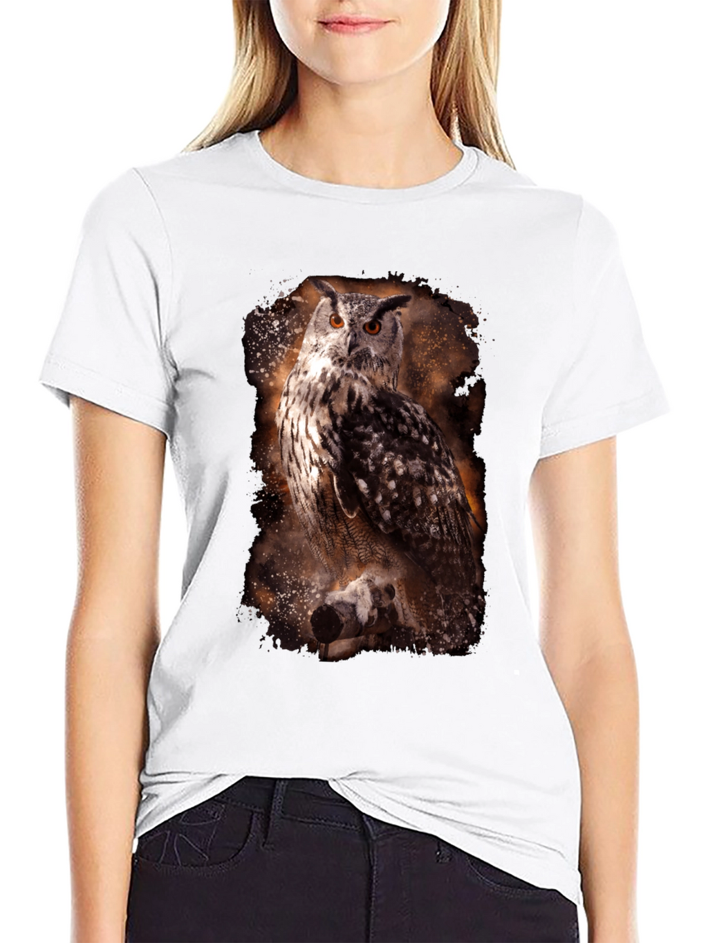 Owl Print Crew Neck T-Shirt