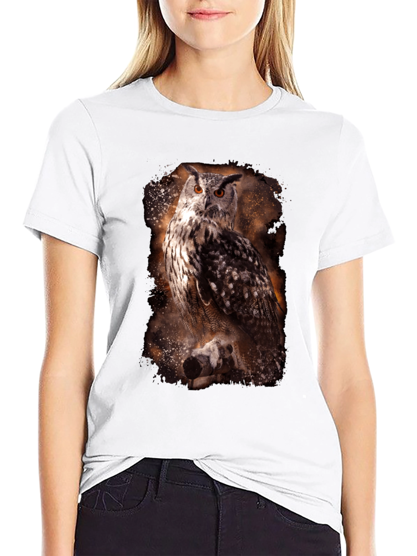 Owl Print Crew Neck T-Shirt
