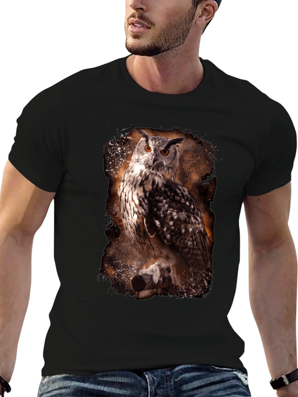 Owl Print Crew Neck T-Shirt