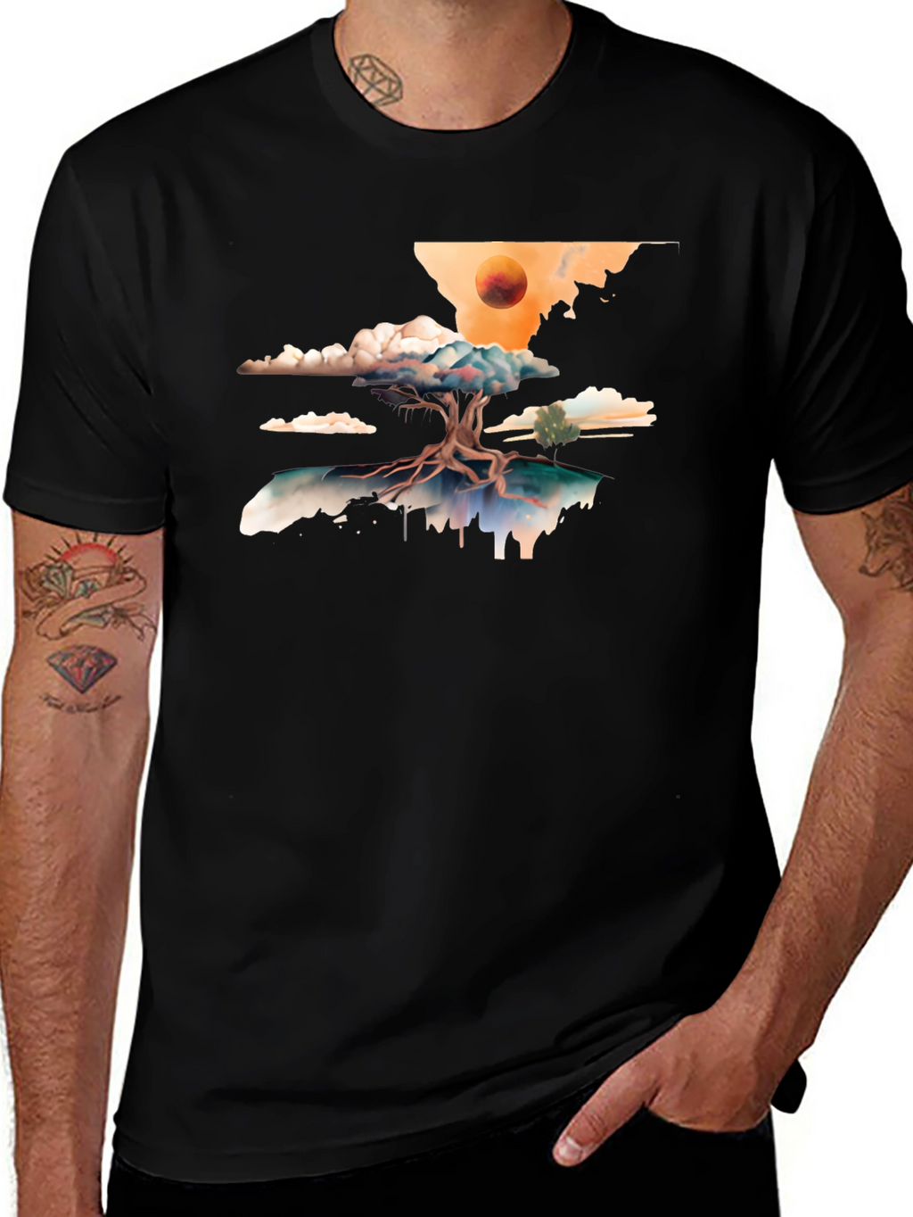 Surreal Tree Graphic Tee - Black Cotton Comfort