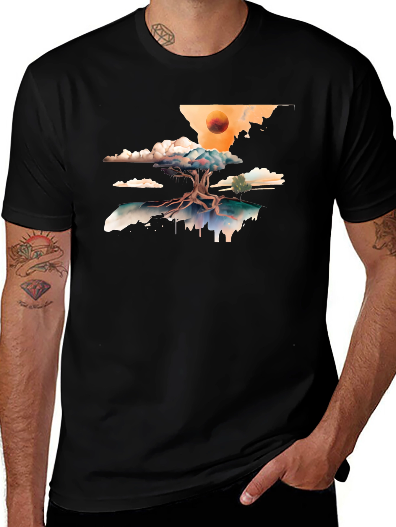 Surreal Tree Graphic Tee - Black Cotton Comfort