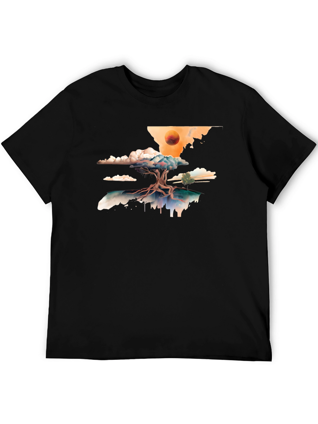 Surreal Tree Graphic Tee - Black Cotton Comfort