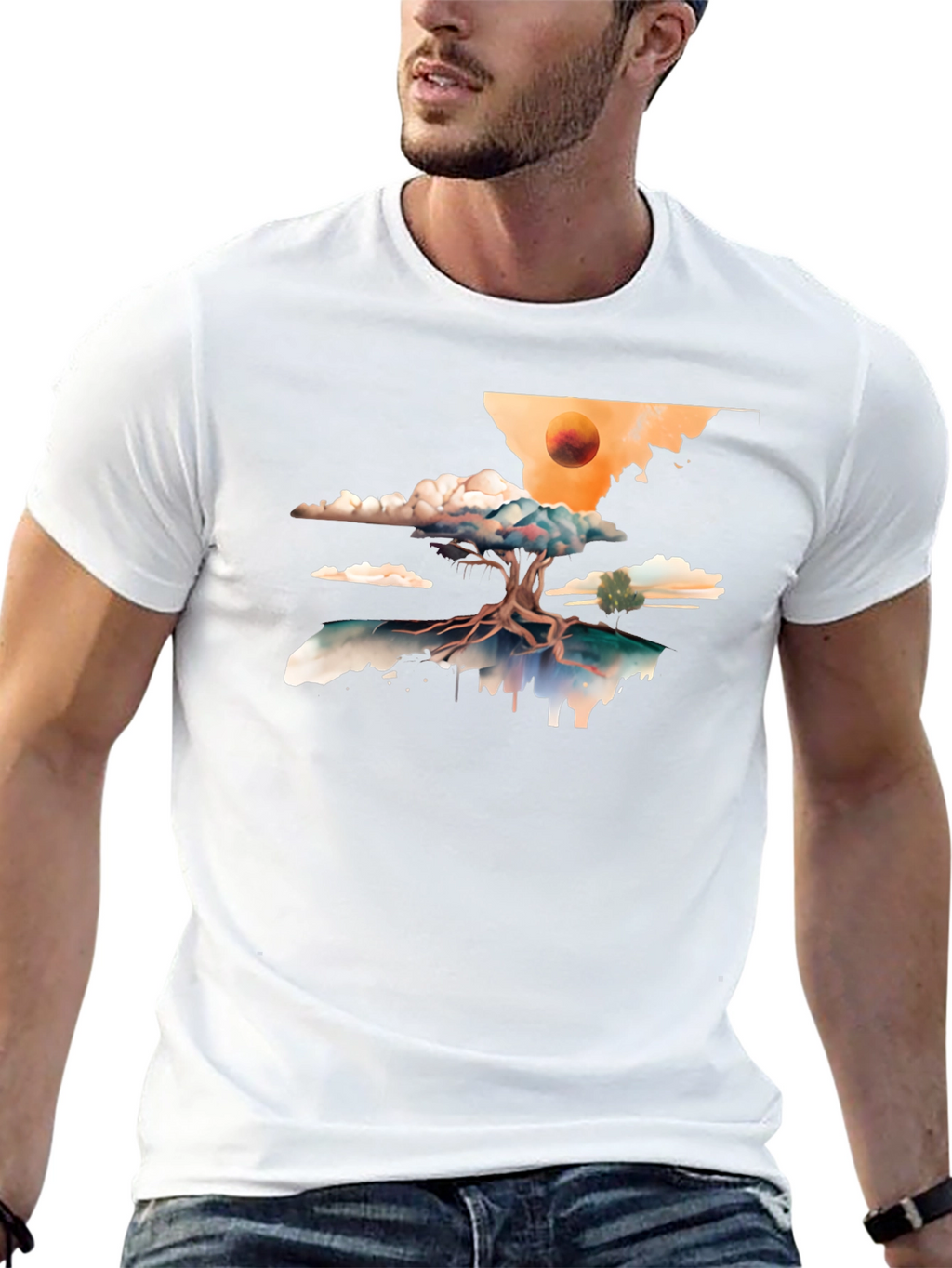 Surreal Tree Graphic Tee - Black Cotton Comfort