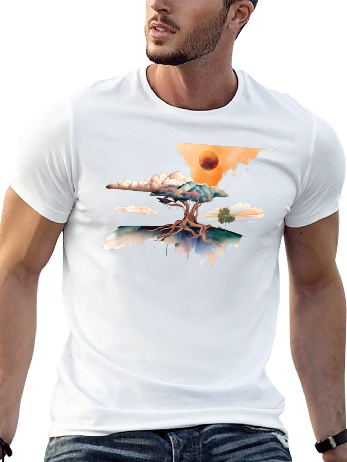 Surreal Tree Graphic Tee - Black Cotton Comfort