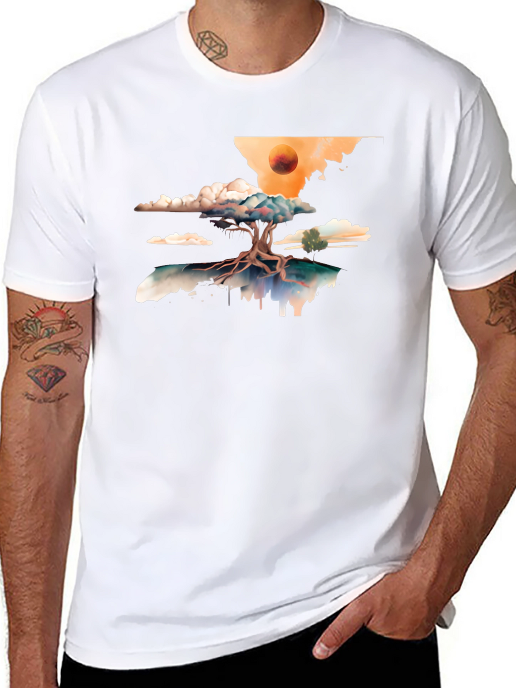 Surreal Tree Graphic Tee - Black Cotton Comfort