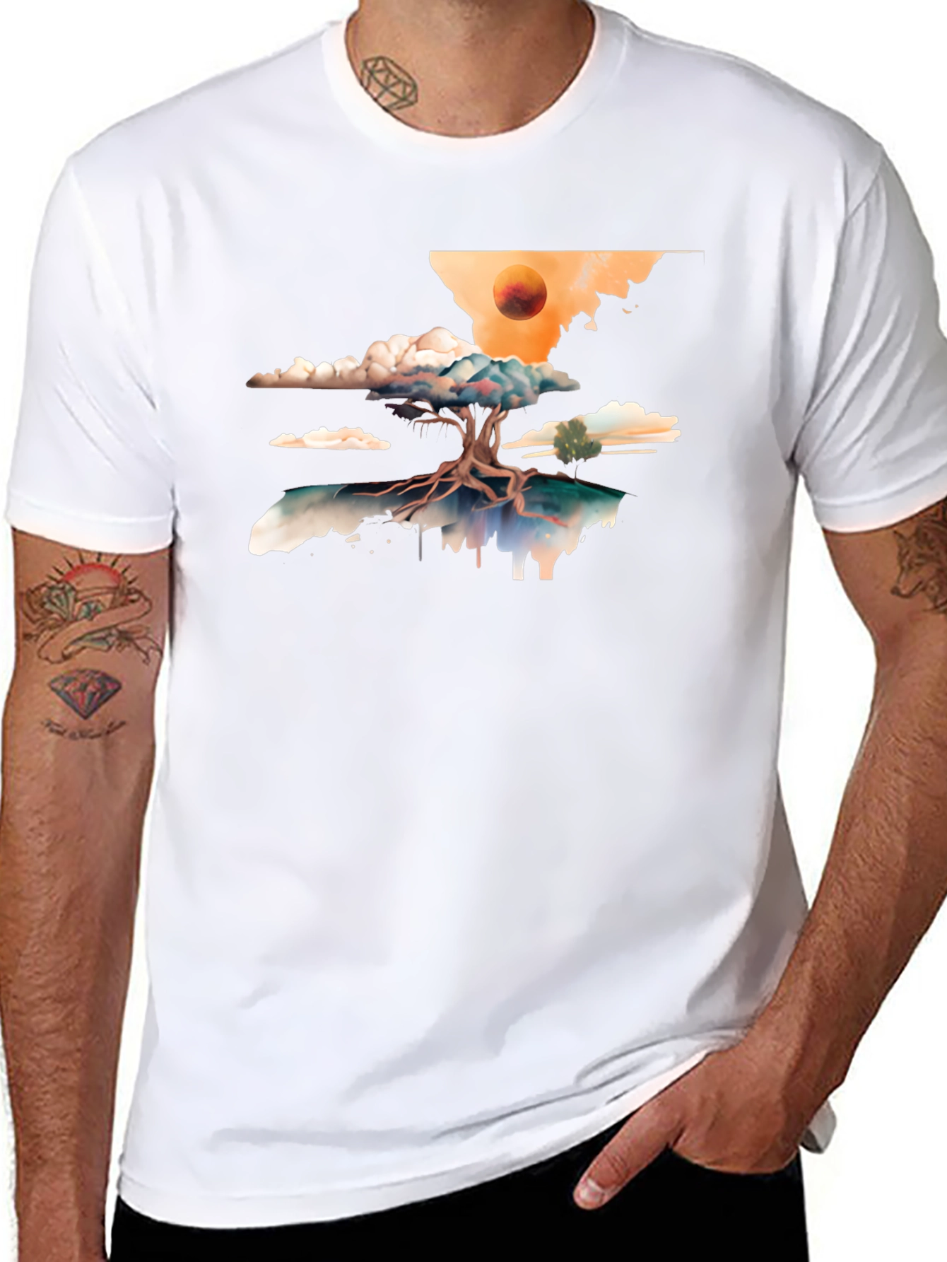 Surreal Tree Graphic Tee - Black Cotton Comfort