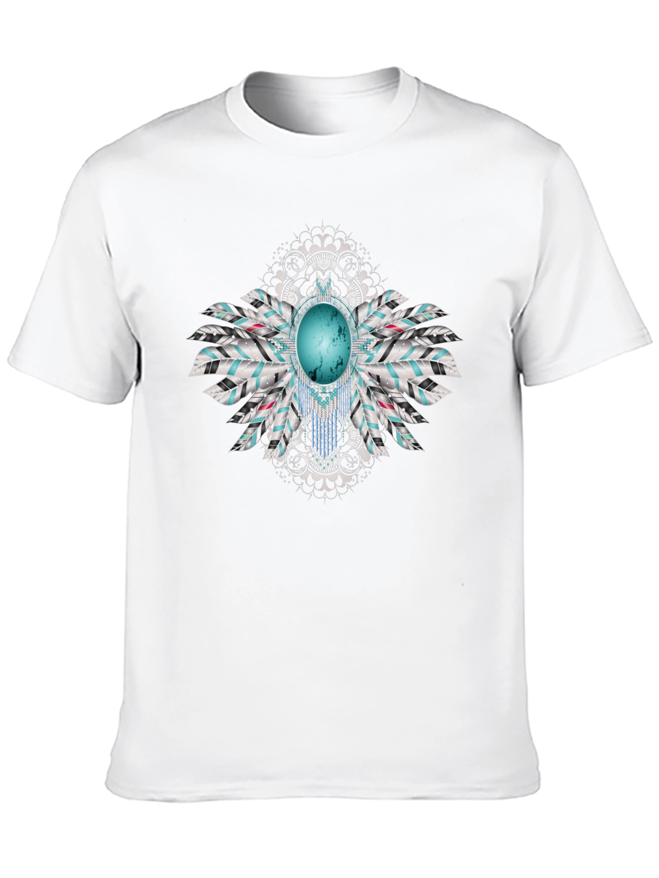 Turquoise Feather Graphic Black T-Shirt