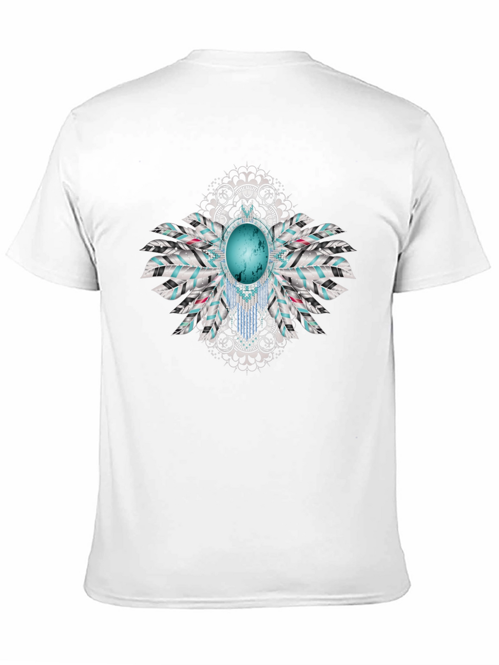 Turquoise Feather Graphic Black T-Shirt