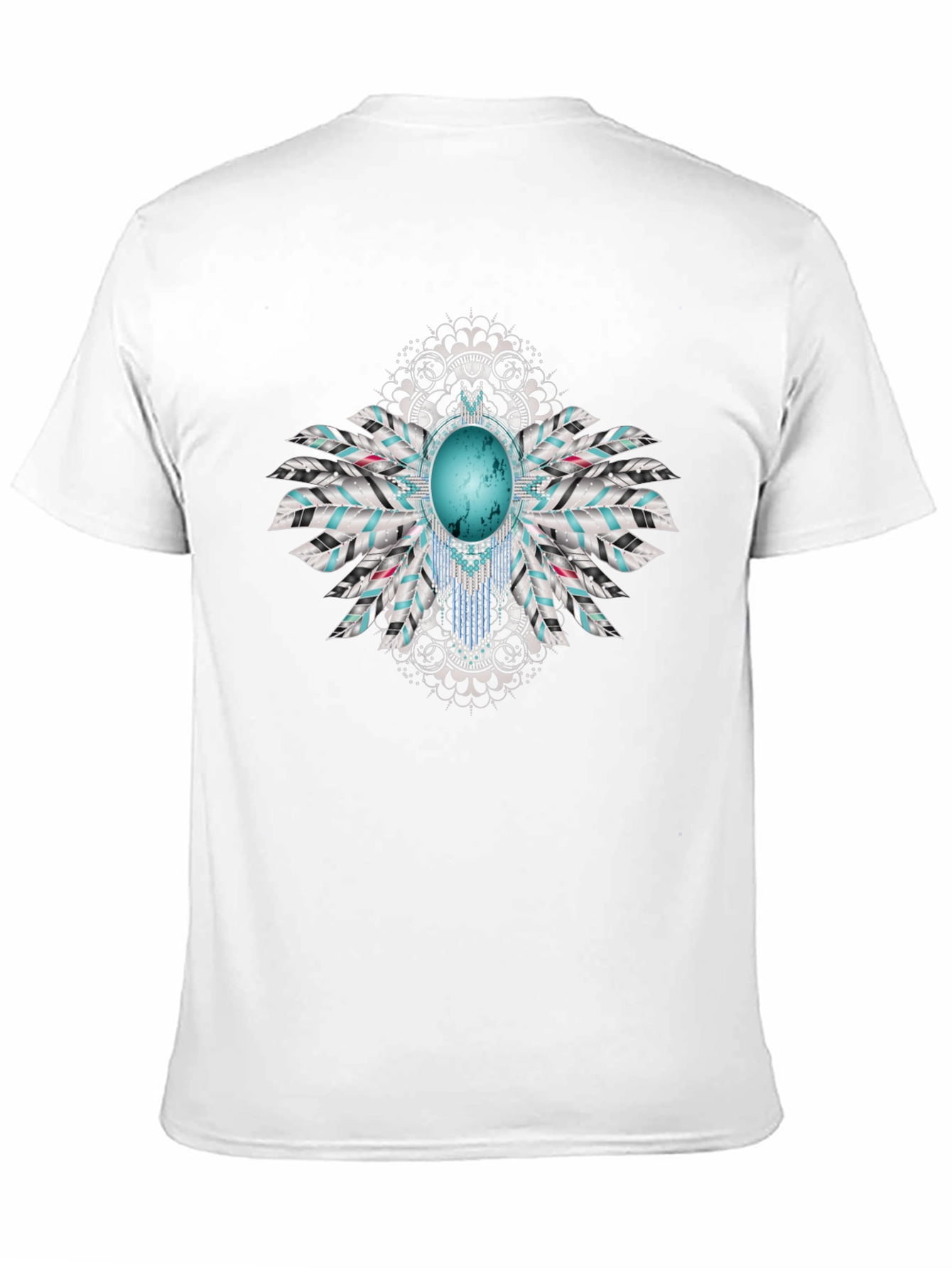 Turquoise Feather Graphic Black T-Shirt