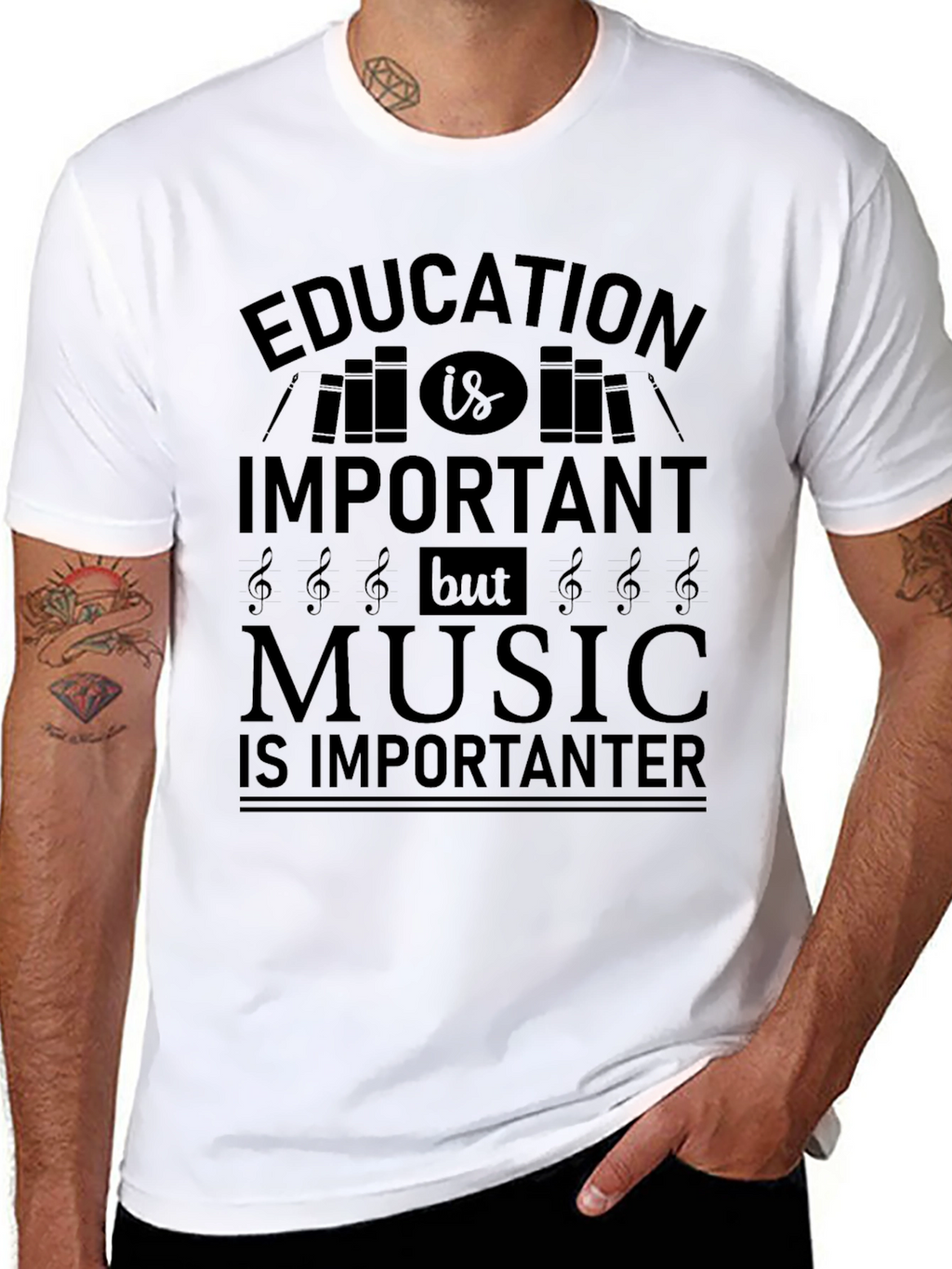 Education Important Music Importanter Black T-Shirt