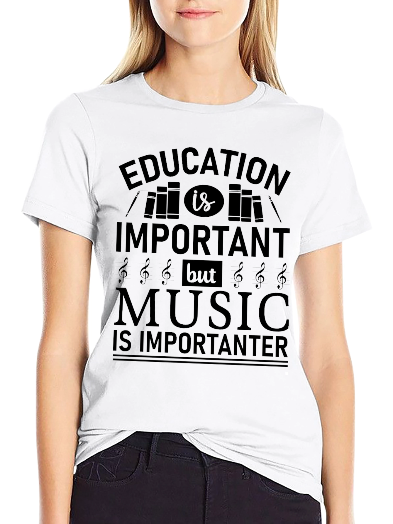 Education Important Music Importanter Black T-Shirt