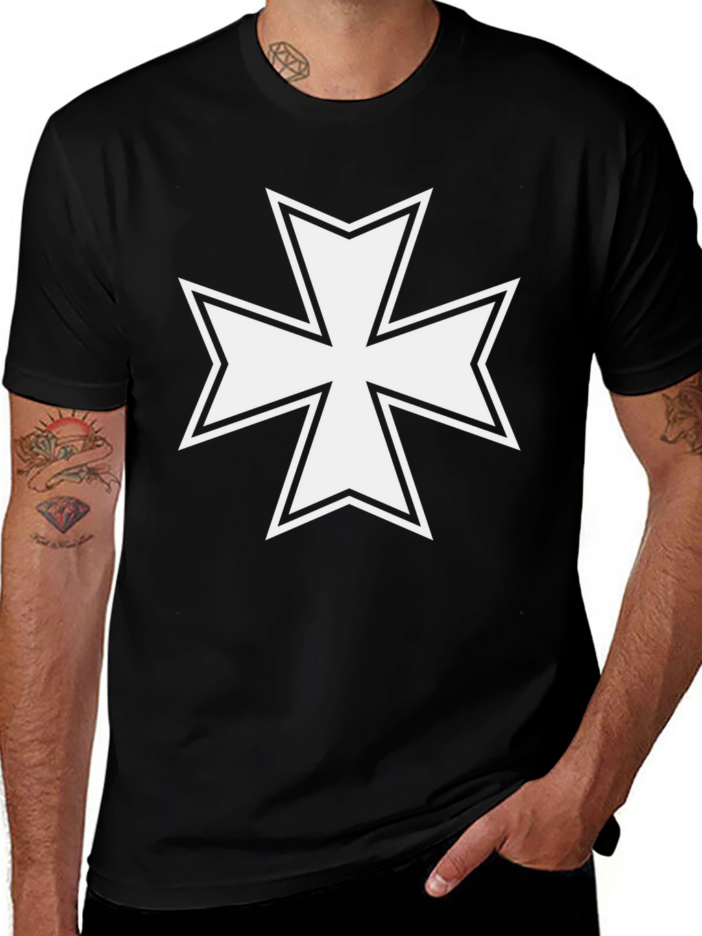 Iron Cross Graphic T-Shirt - Black Cotton Tee