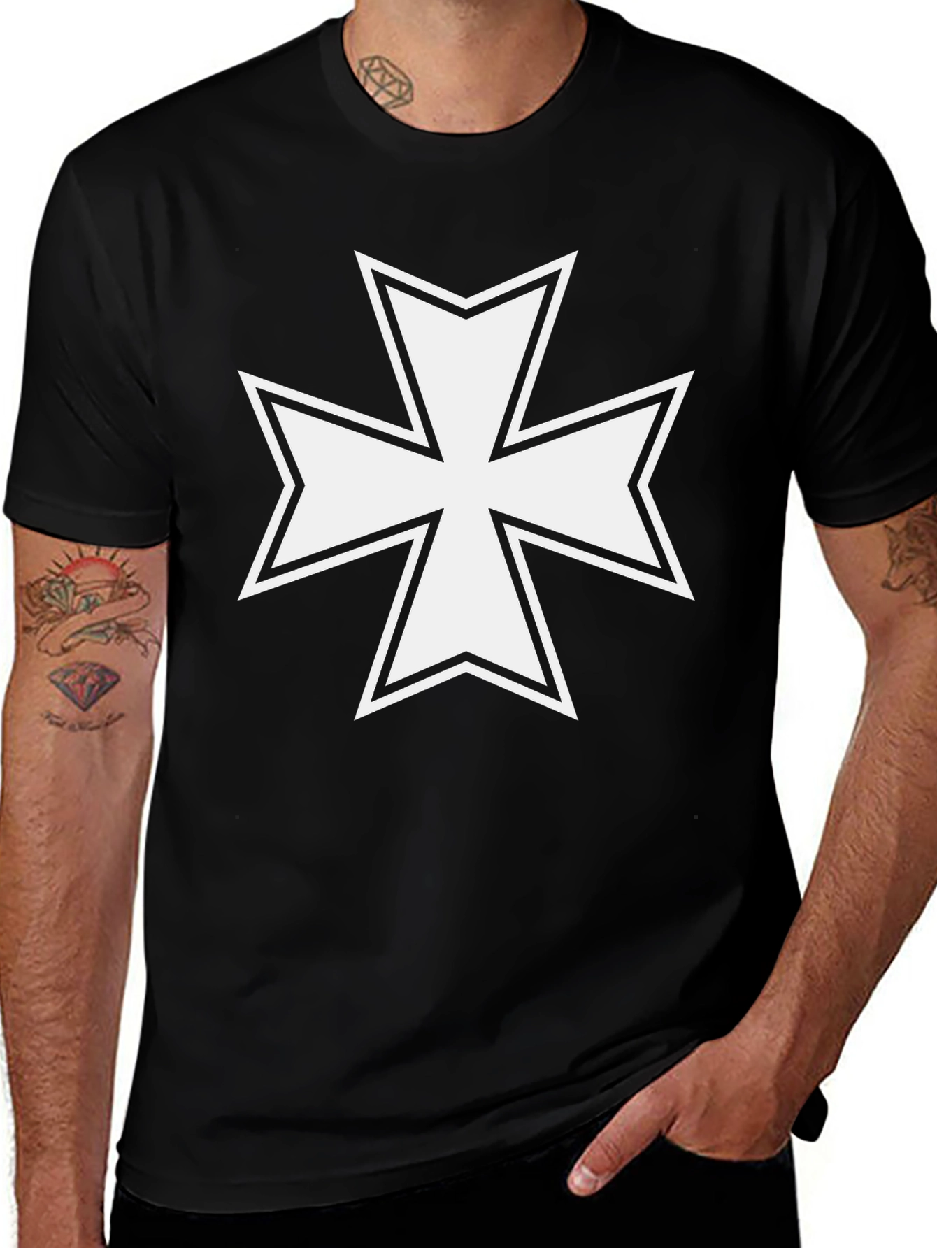 Iron Cross Graphic T-Shirt - Black Cotton Tee
