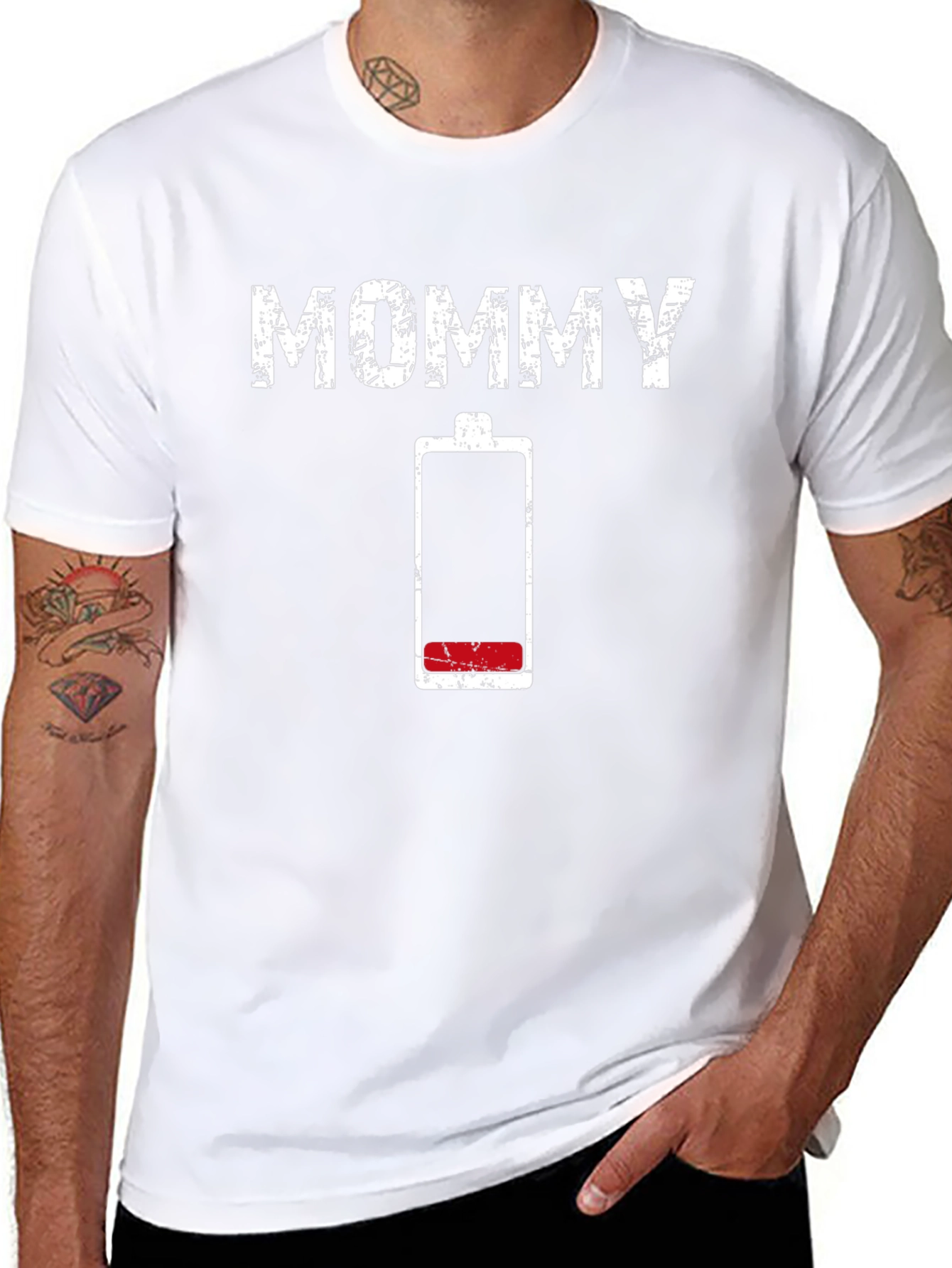 Mommy Low Battery Graphic T-Shirt - Black Cotton