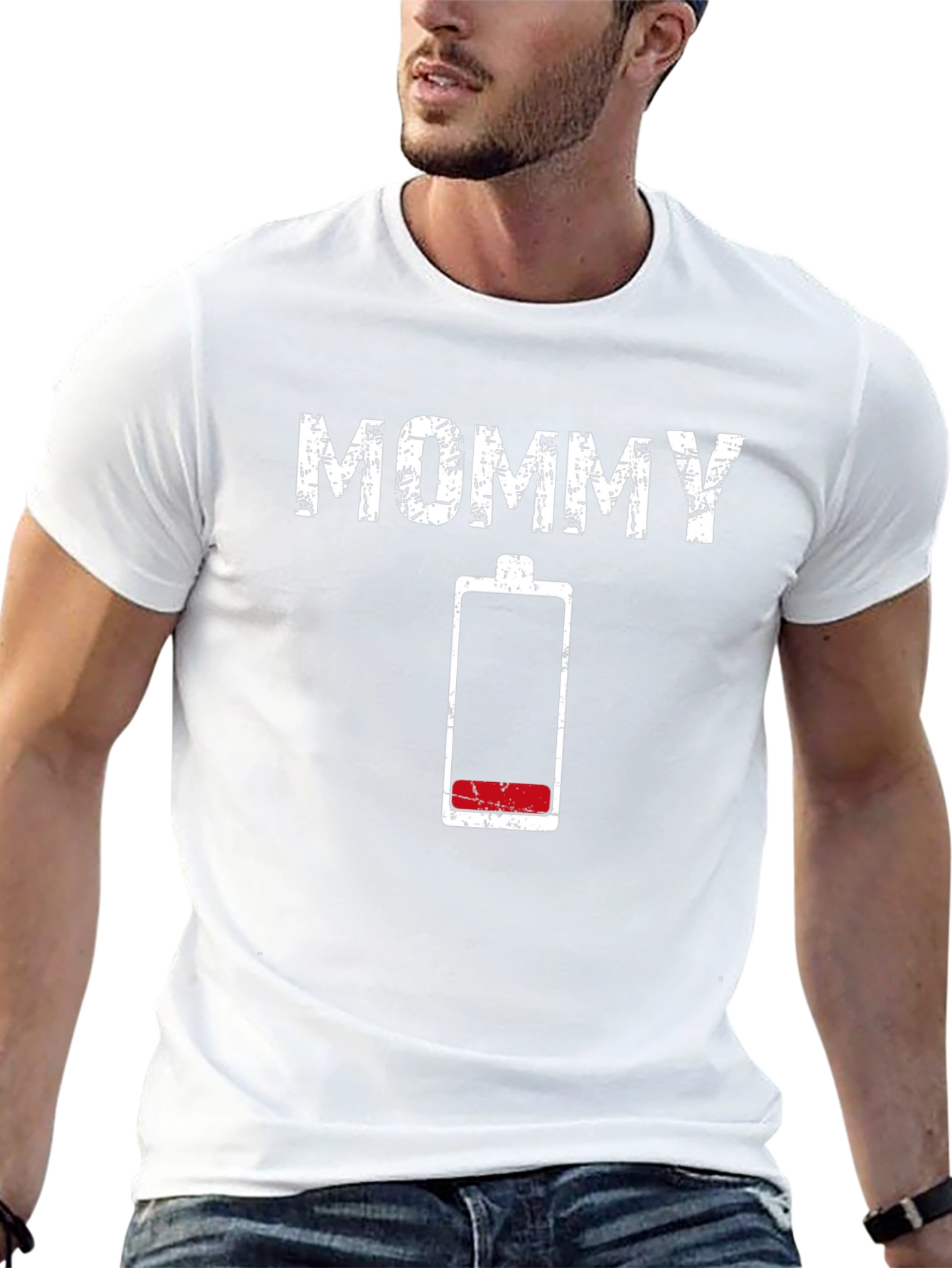Mommy Low Battery Graphic T-Shirt - Black Cotton