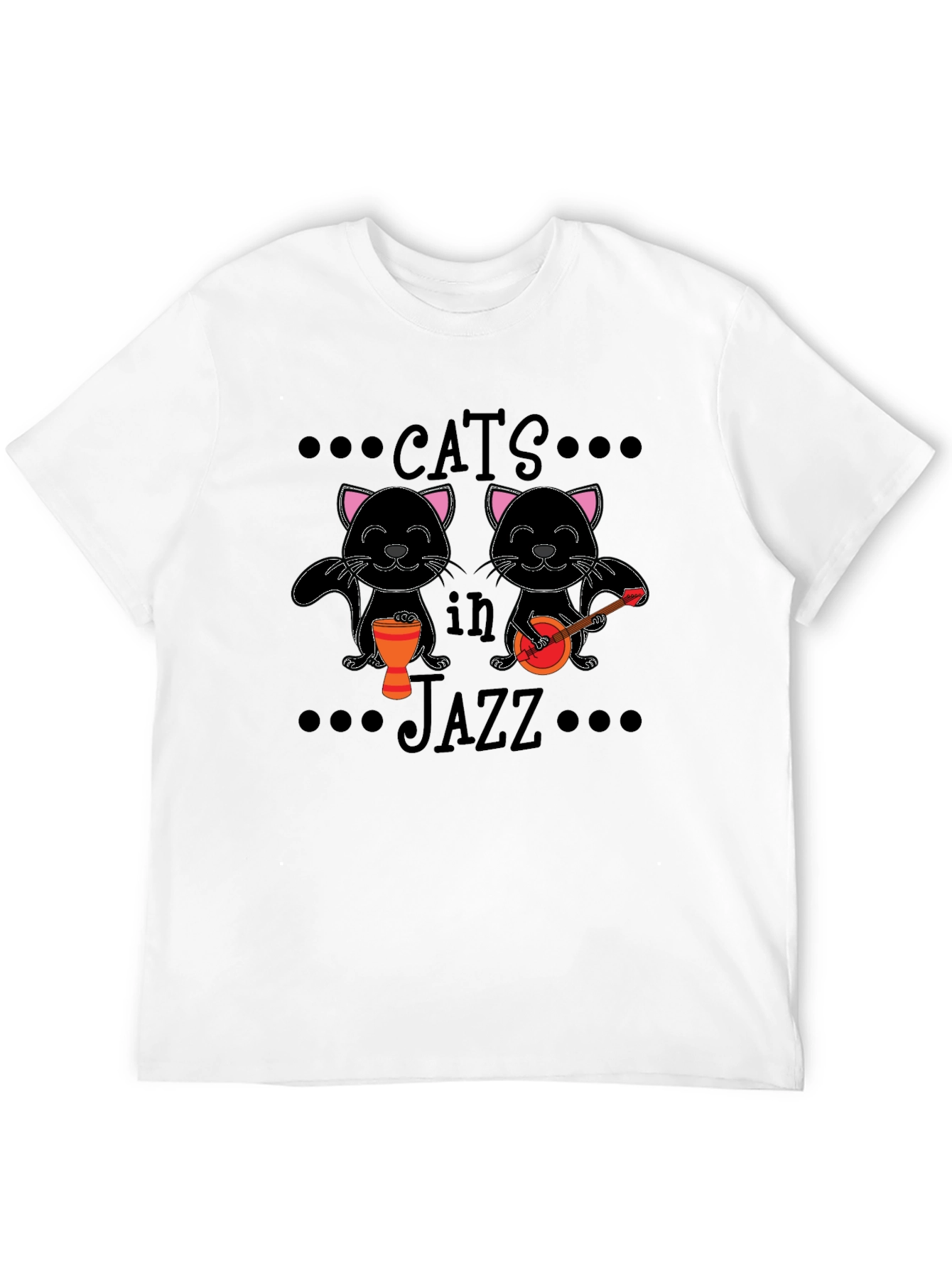 Cats in Jazz Graphic Black T-Shirt