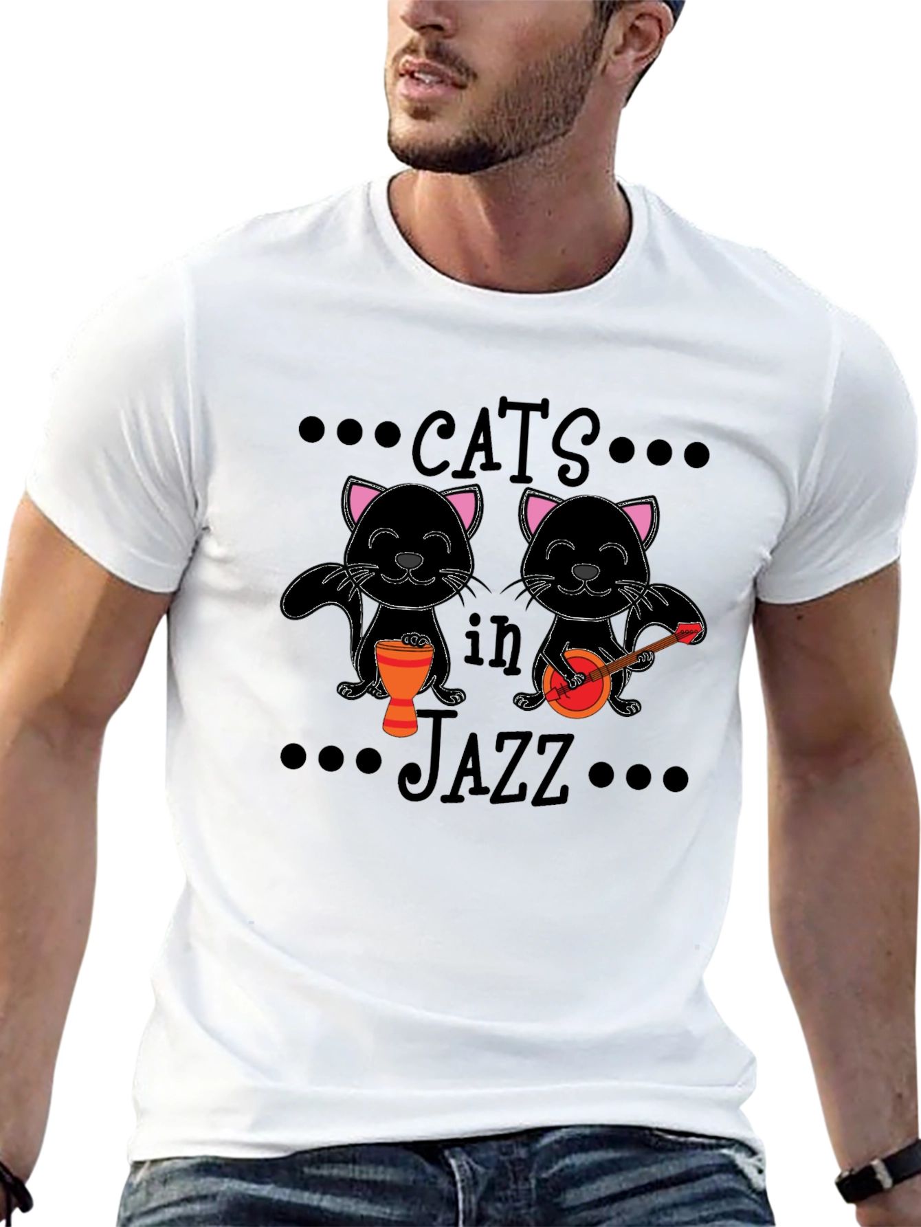 Cats in Jazz Graphic Black T-Shirt