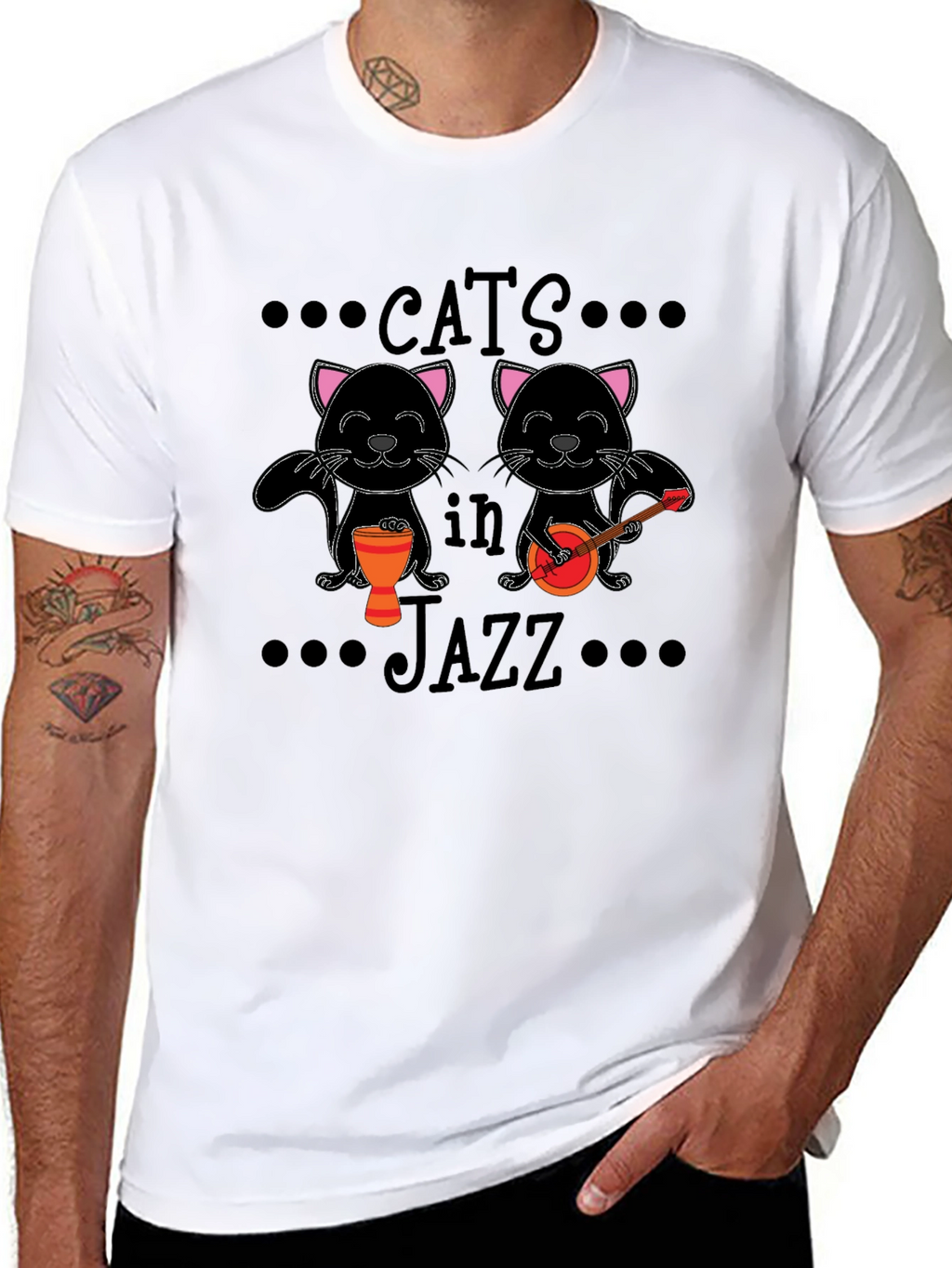 Cats in Jazz Graphic Black T-Shirt
