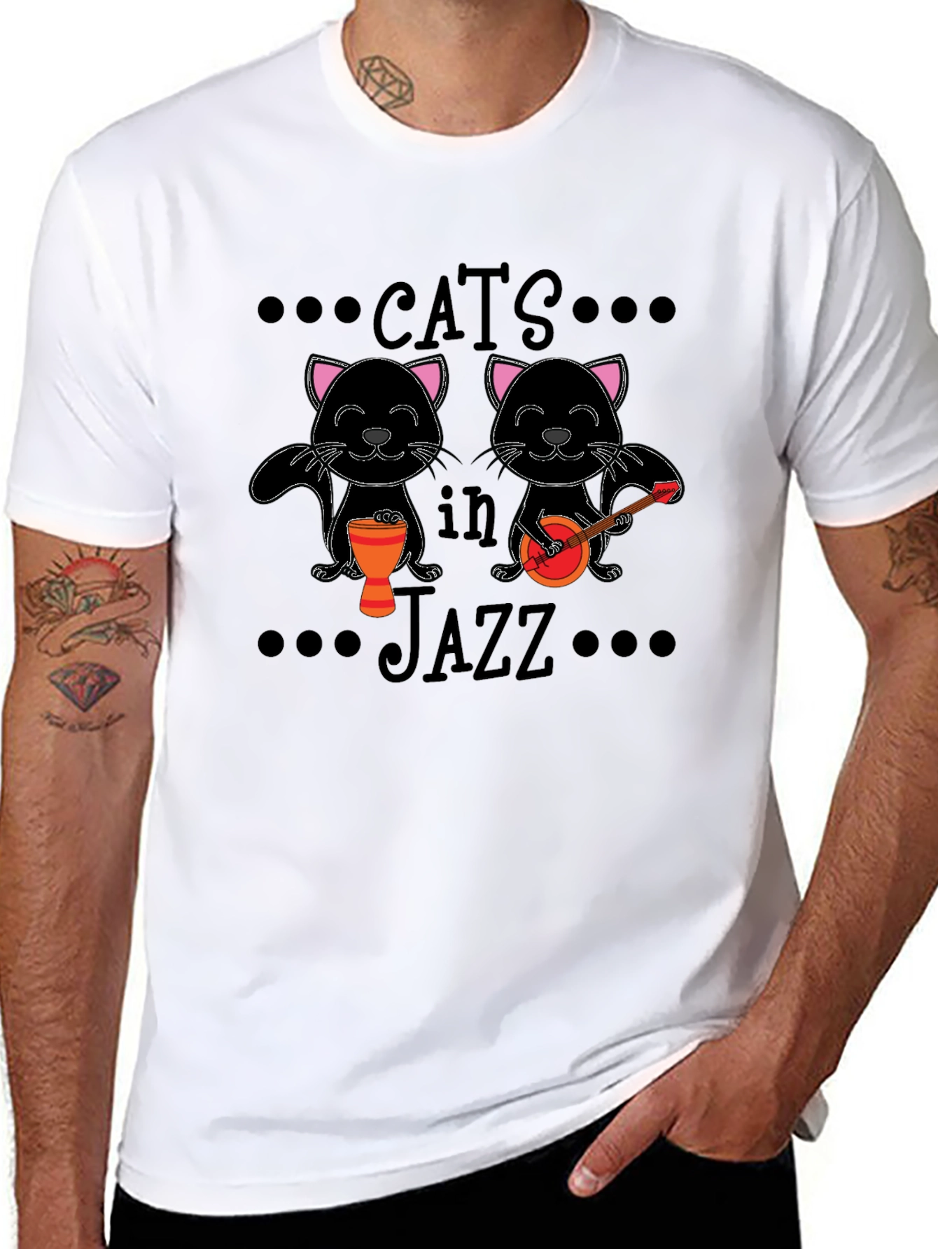 Cats in Jazz Graphic Black T-Shirt