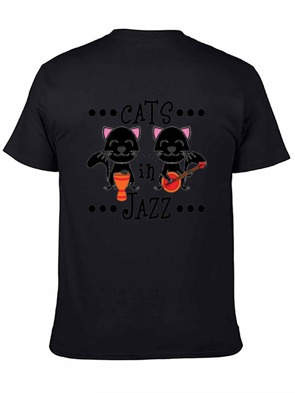 Cats in Jazz Graphic Black T-Shirt