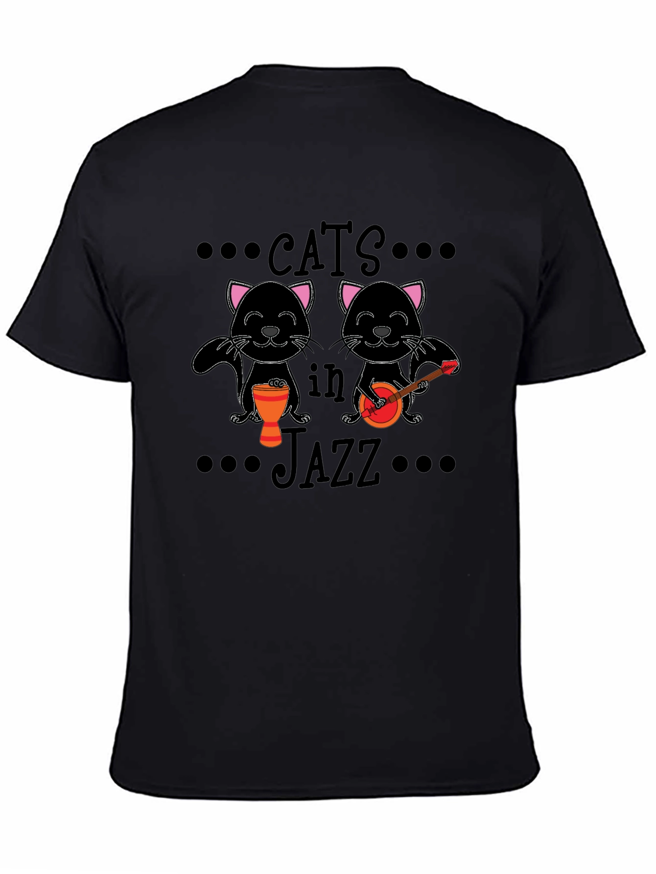 Cats in Jazz Graphic Black T-Shirt