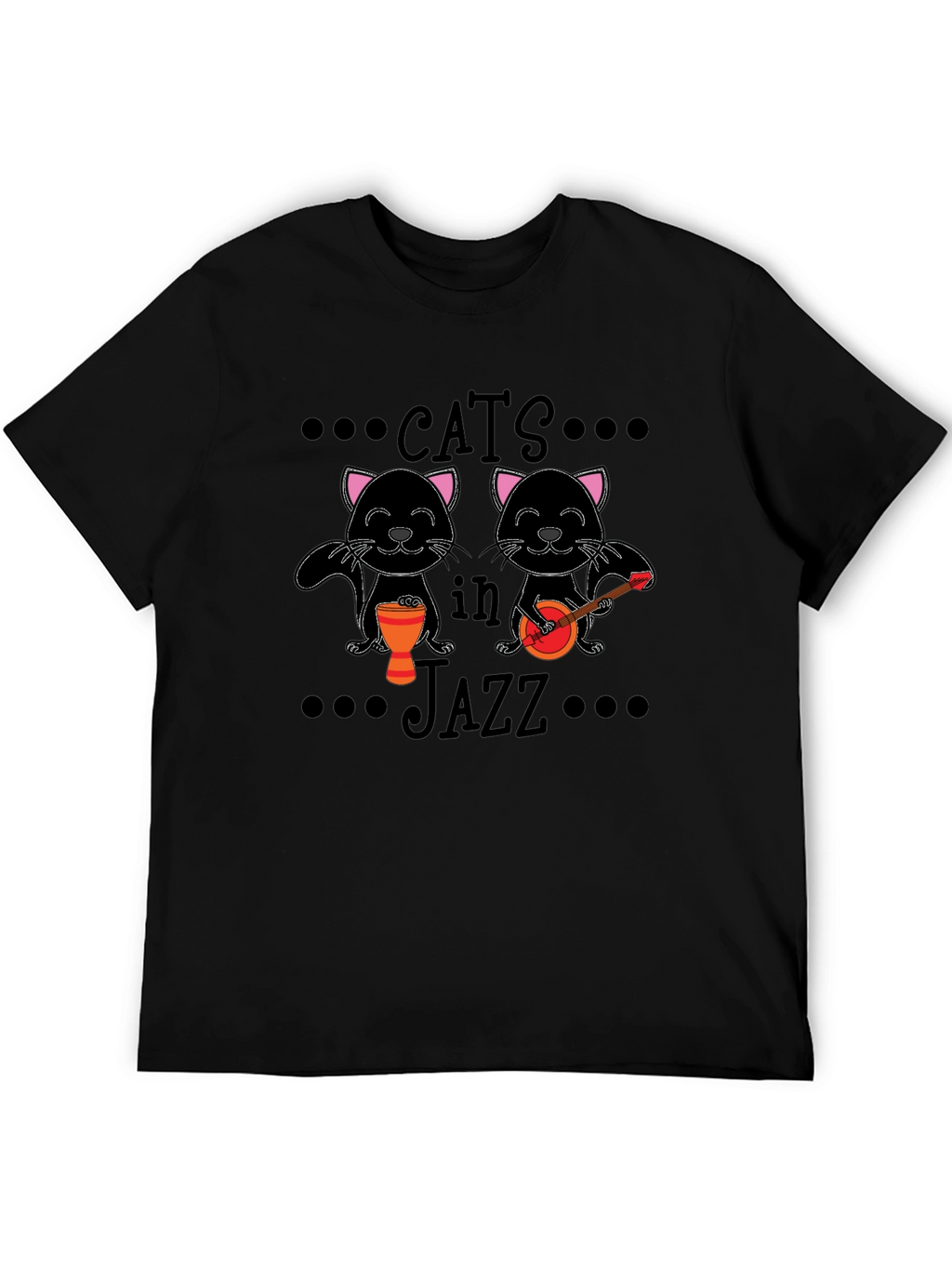 Cats in Jazz Graphic Black T-Shirt