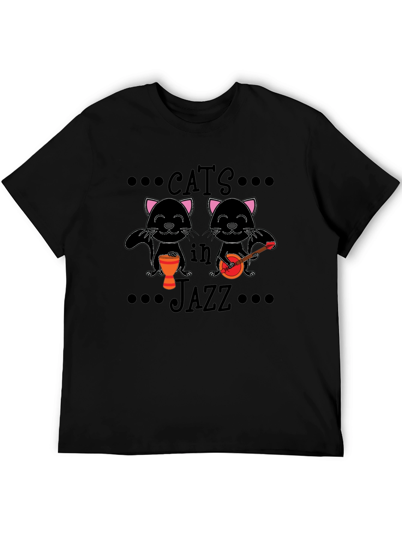 Cats in Jazz Graphic Black T-Shirt