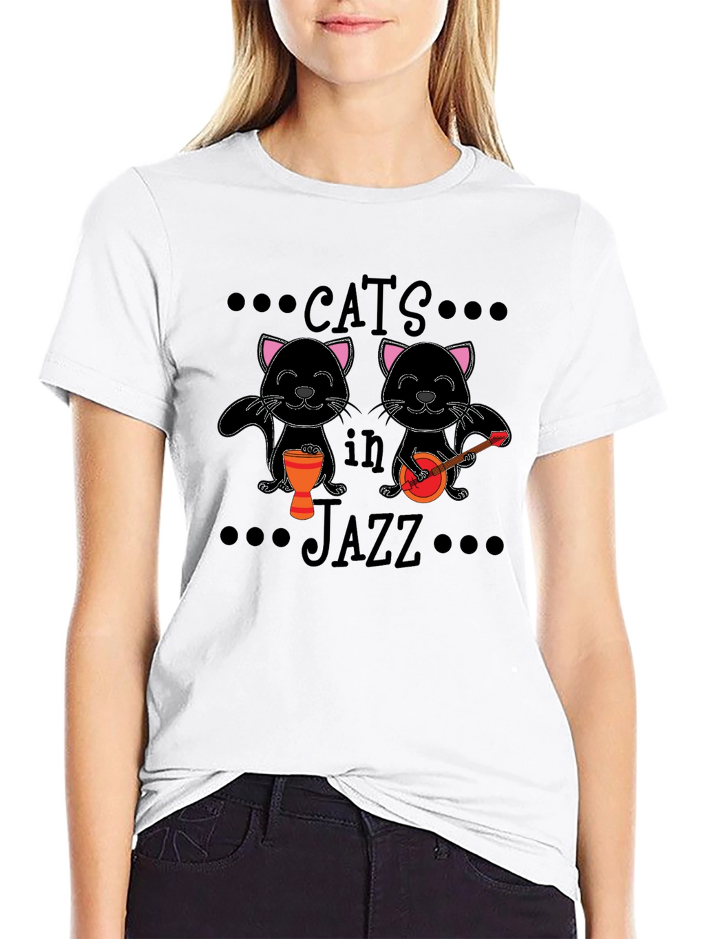 Cats in Jazz Graphic Black T-Shirt