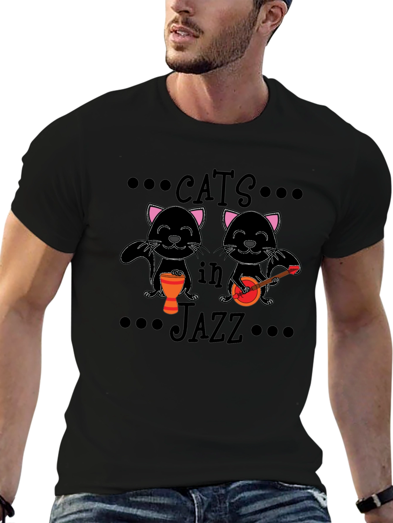 Cats in Jazz Graphic Black T-Shirt