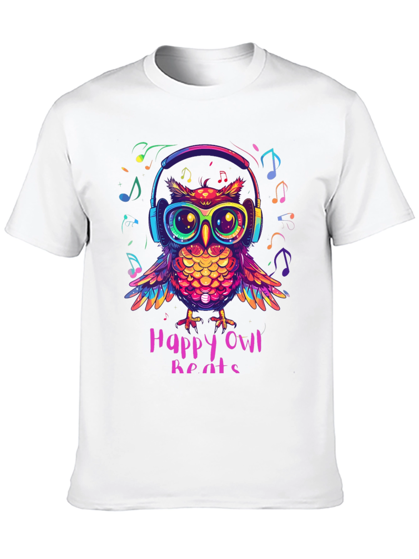 Happy Owl Beats T-Shirt - Colorful Music Lover Tee