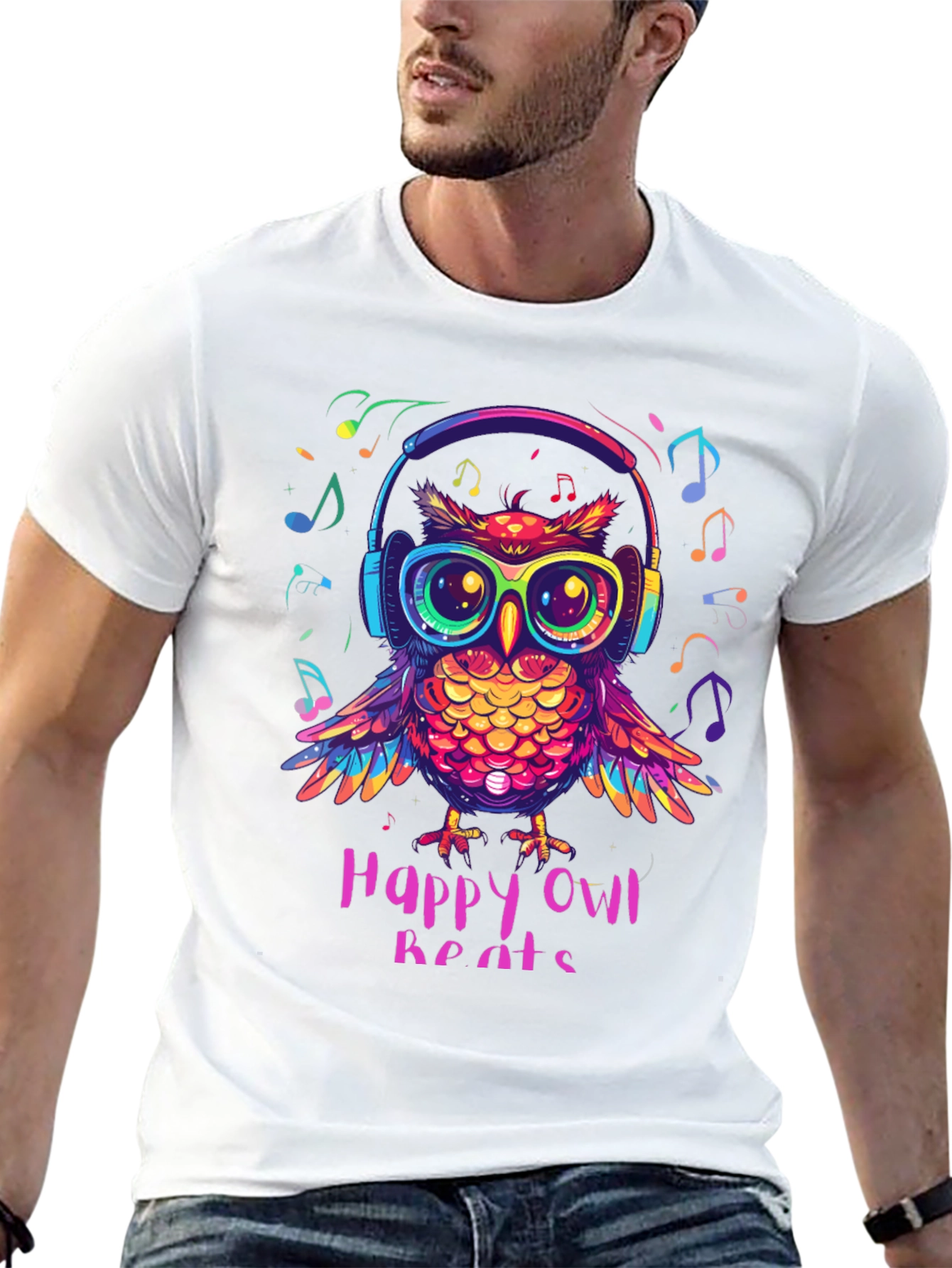 Happy Owl Beats T-Shirt - Colorful Music Lover Tee