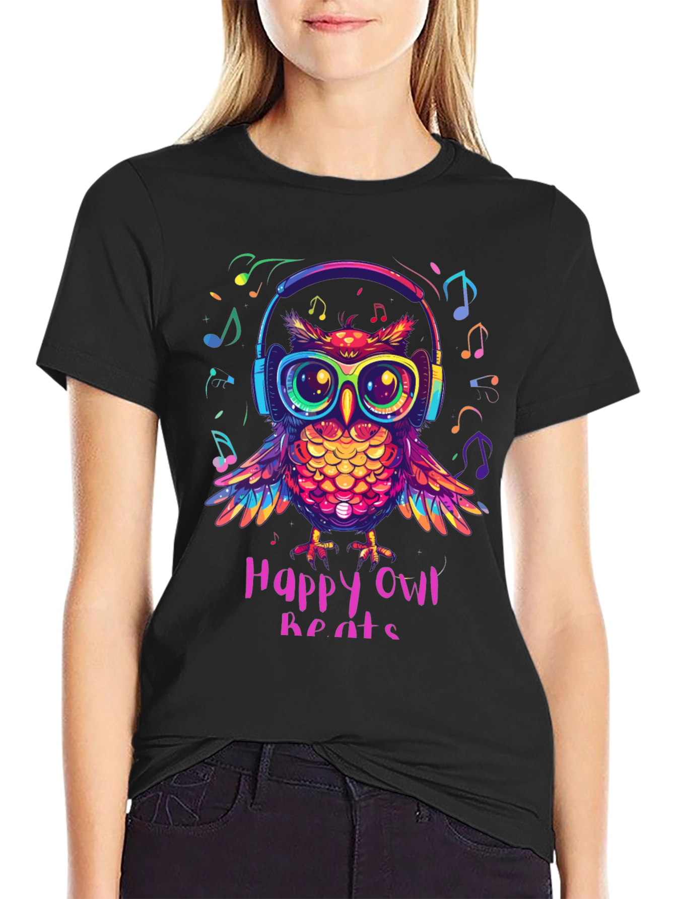 Happy Owl Beats T-Shirt - Colorful Music Lover Tee