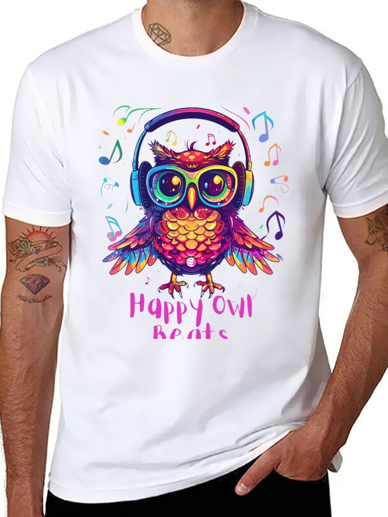 Happy Owl Beats T-Shirt - Colorful Music Lover Tee