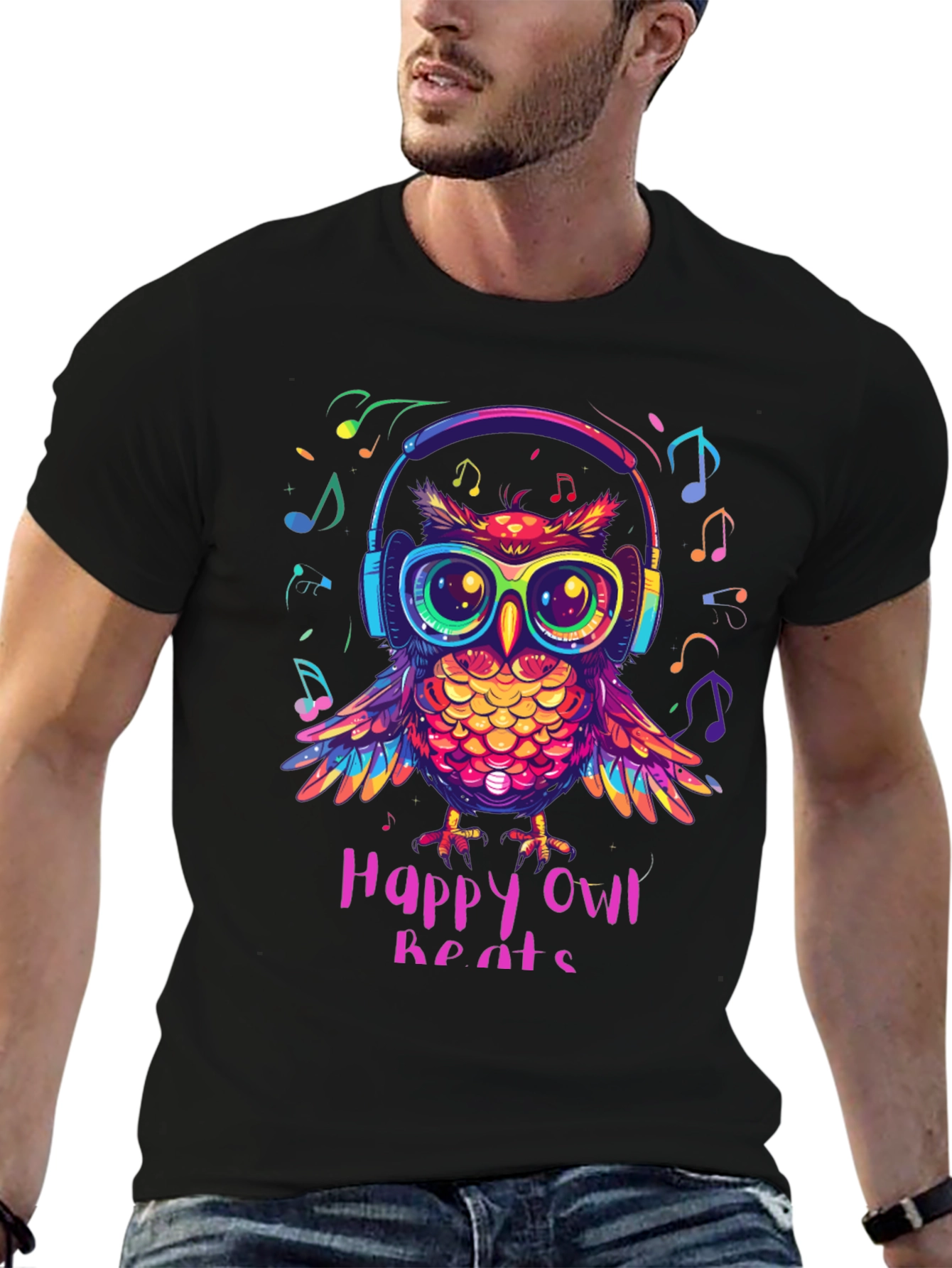 Happy Owl Beats T-Shirt - Colorful Music Lover Tee