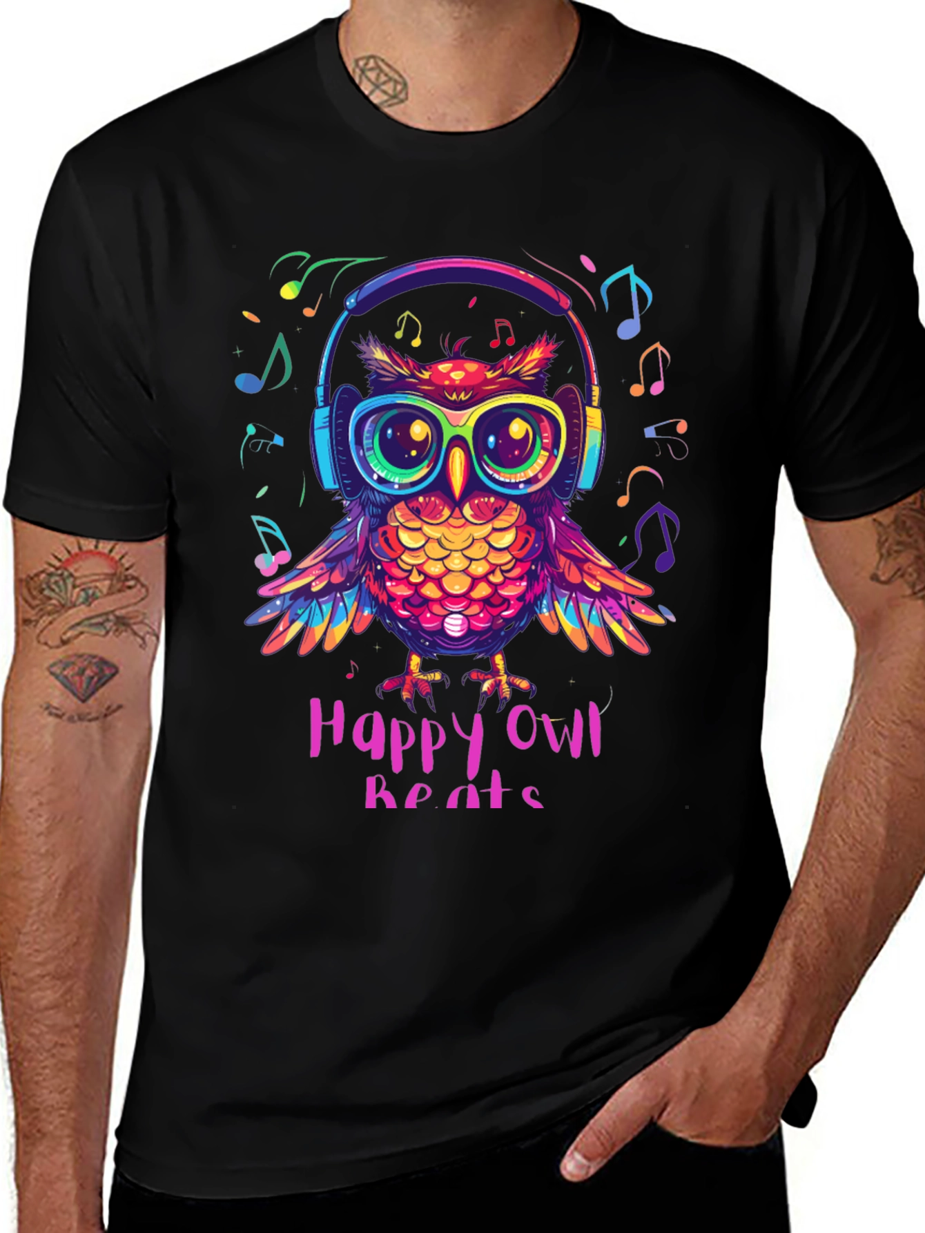 Happy Owl Beats T-Shirt - Colorful Music Lover Tee