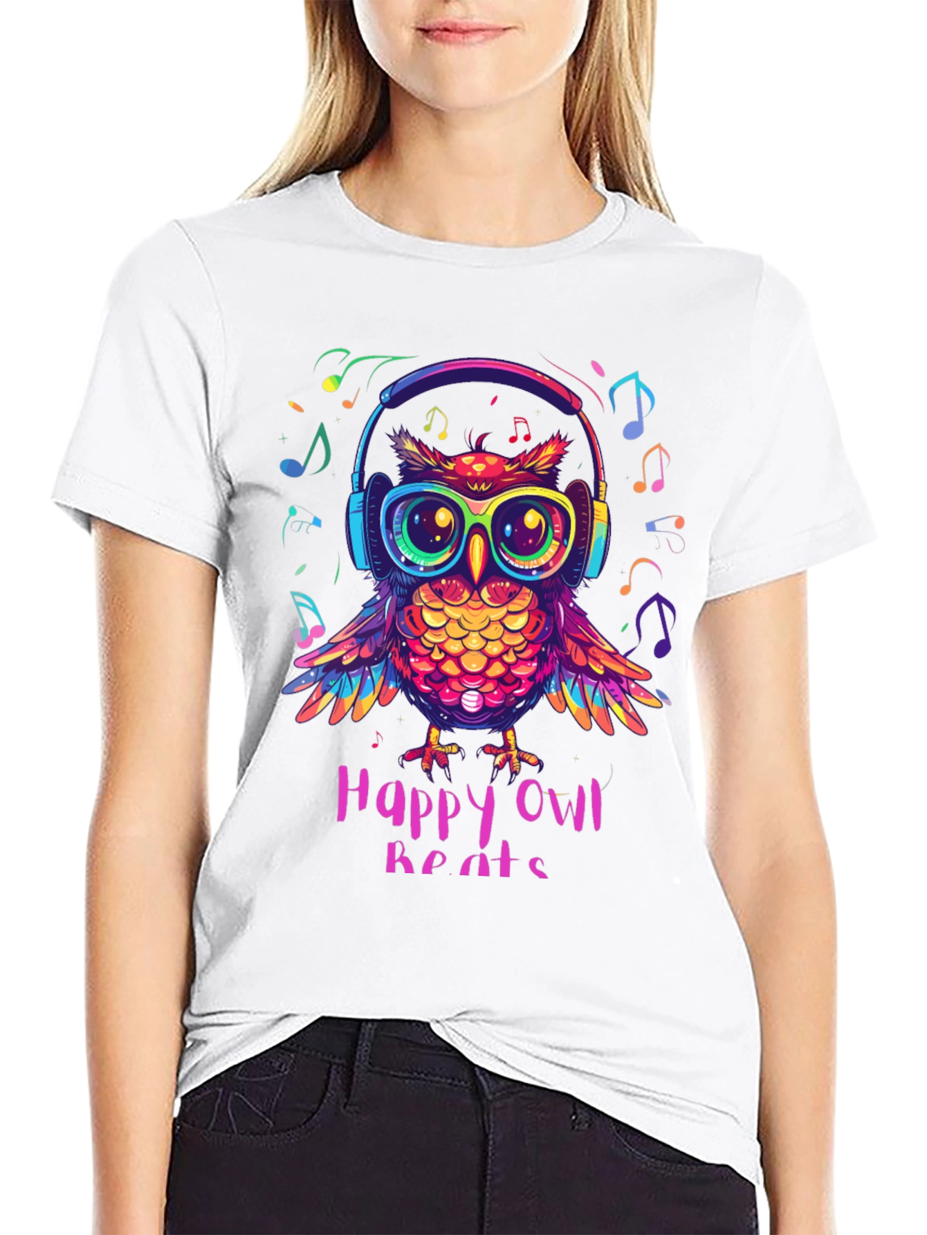 Happy Owl Beats T-Shirt - Colorful Music Lover Tee