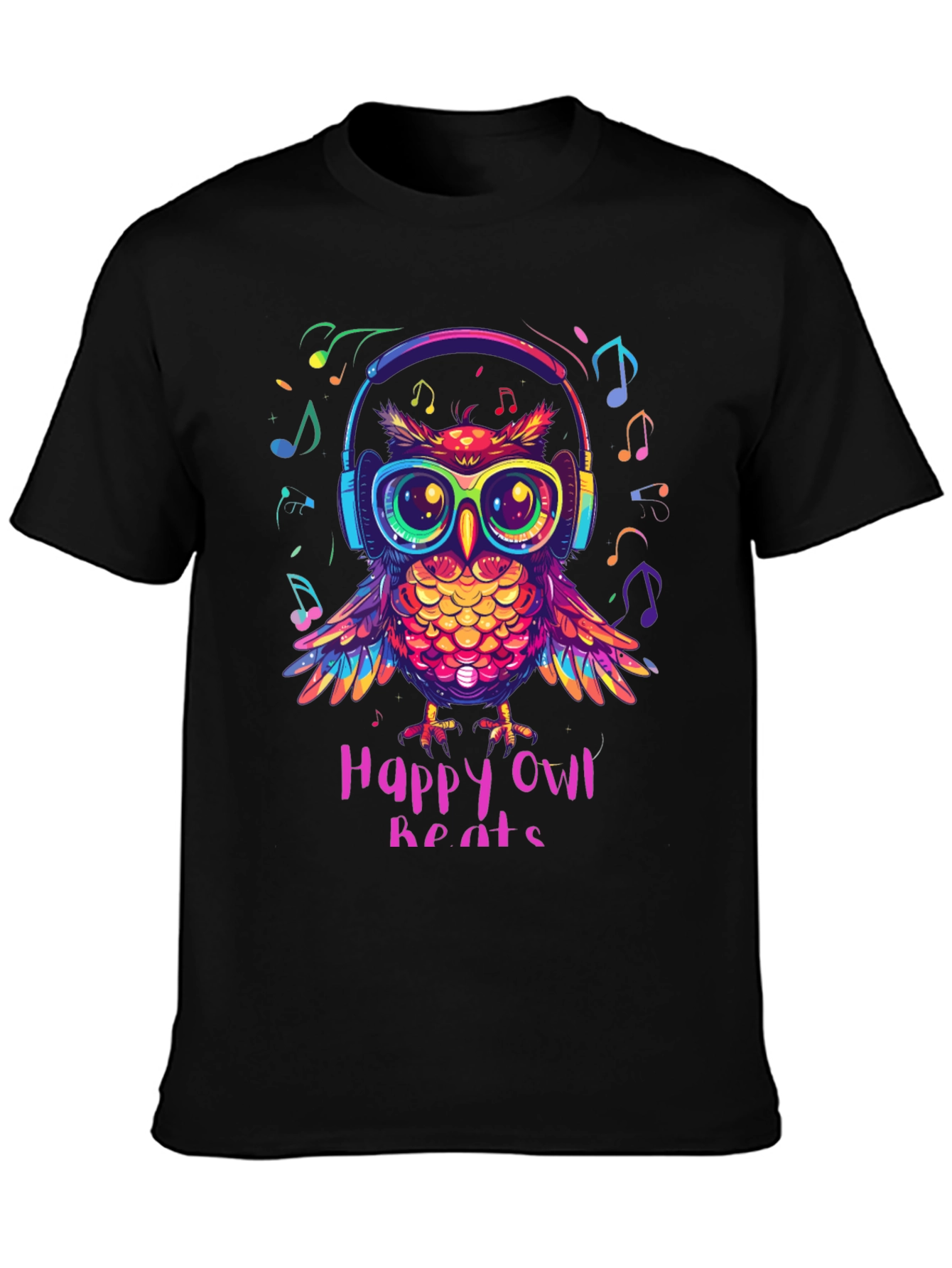 Happy Owl Beats T-Shirt - Colorful Music Lover Tee