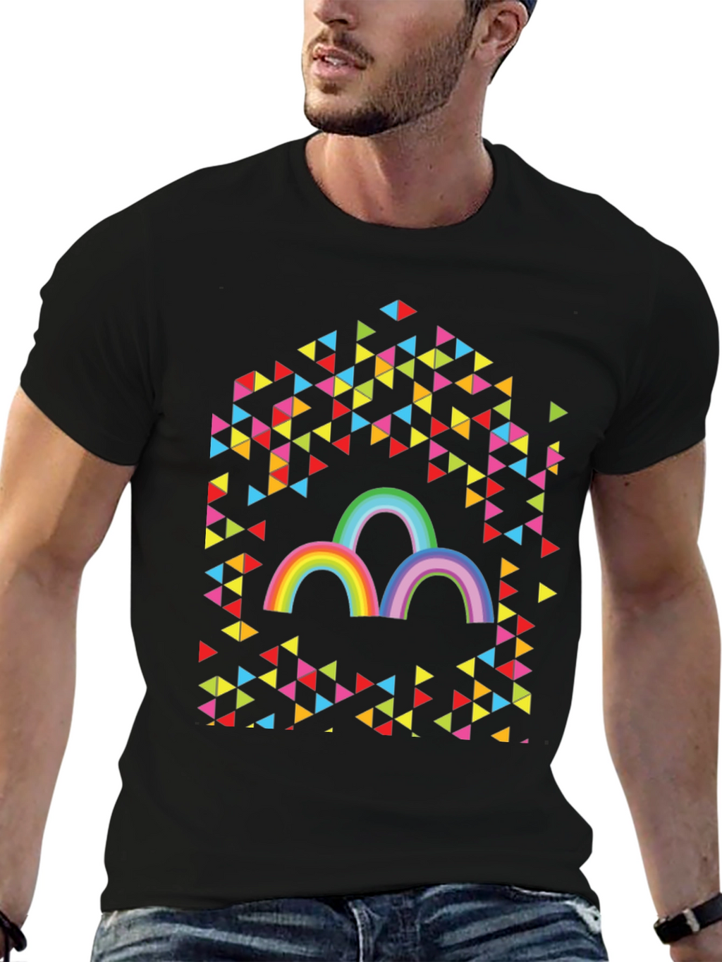 Rainbow Triangles Graphic Tee - Unisex Cotton T-Shirt