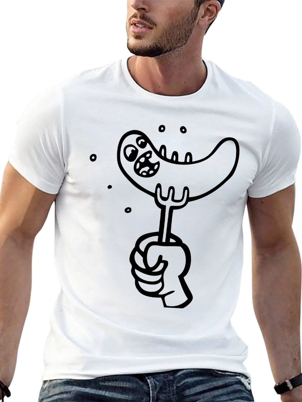Sausage Cartoon Graphic Tee - Black