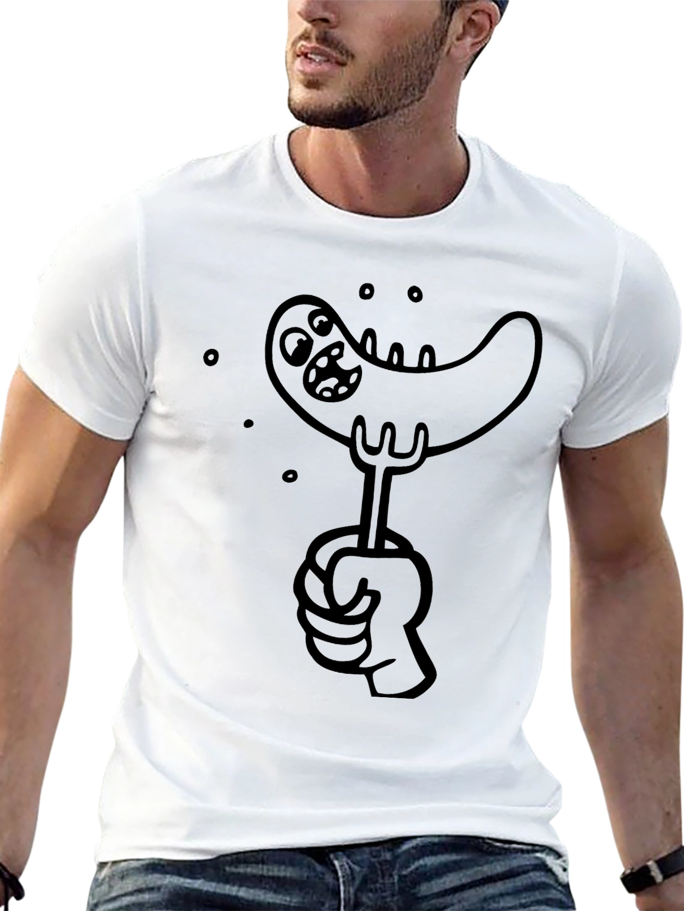 Sausage Cartoon Graphic Tee - Black