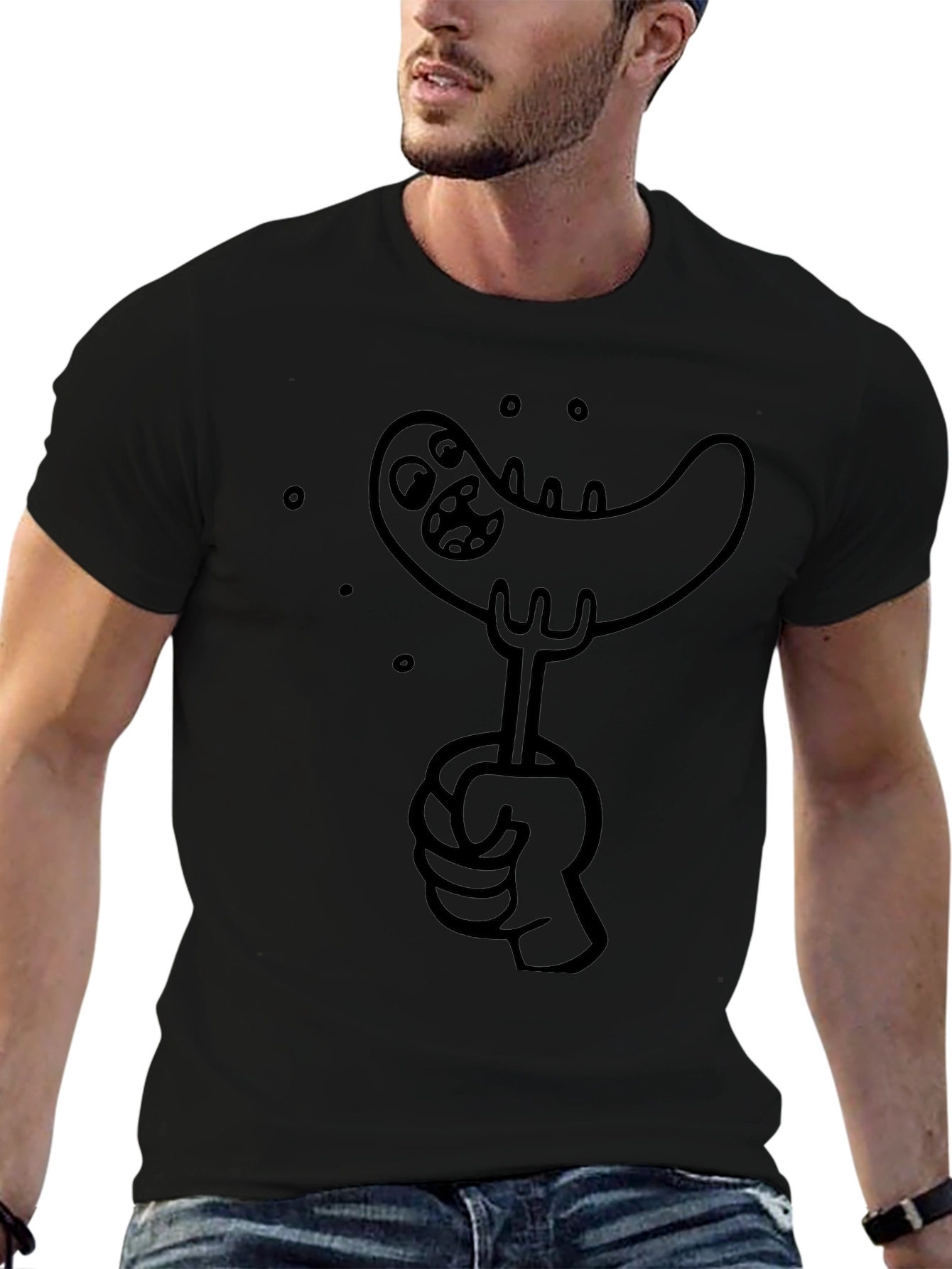 Sausage Cartoon Graphic Tee - Black