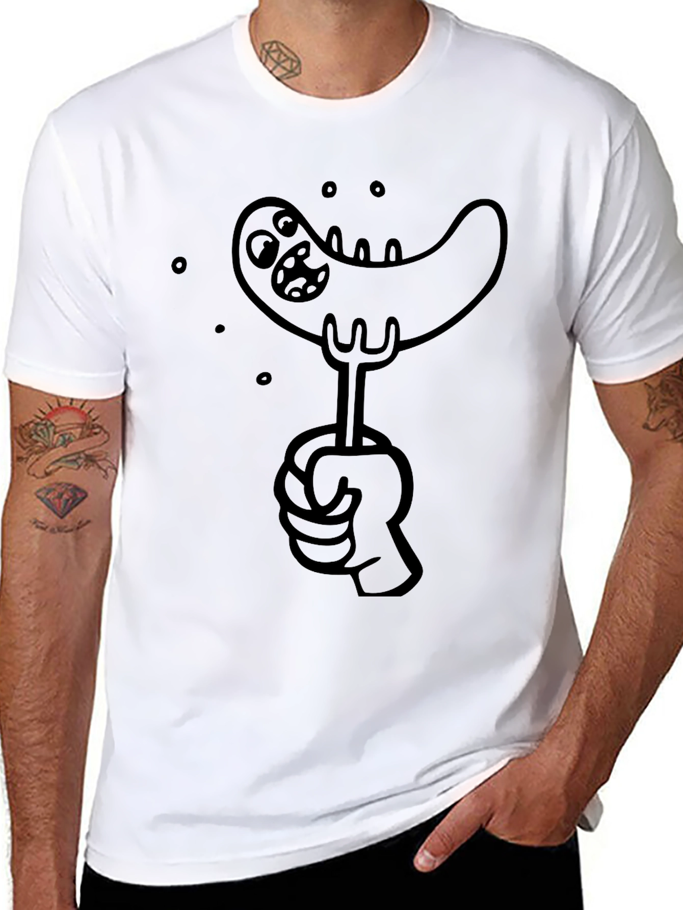Sausage Cartoon Graphic Tee - Black