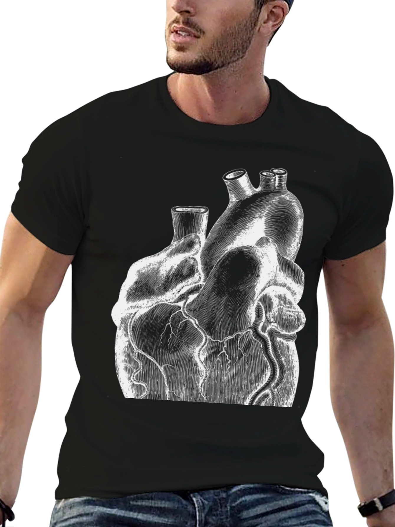 Anatomical Heart Graphic Print Black T-Shirt