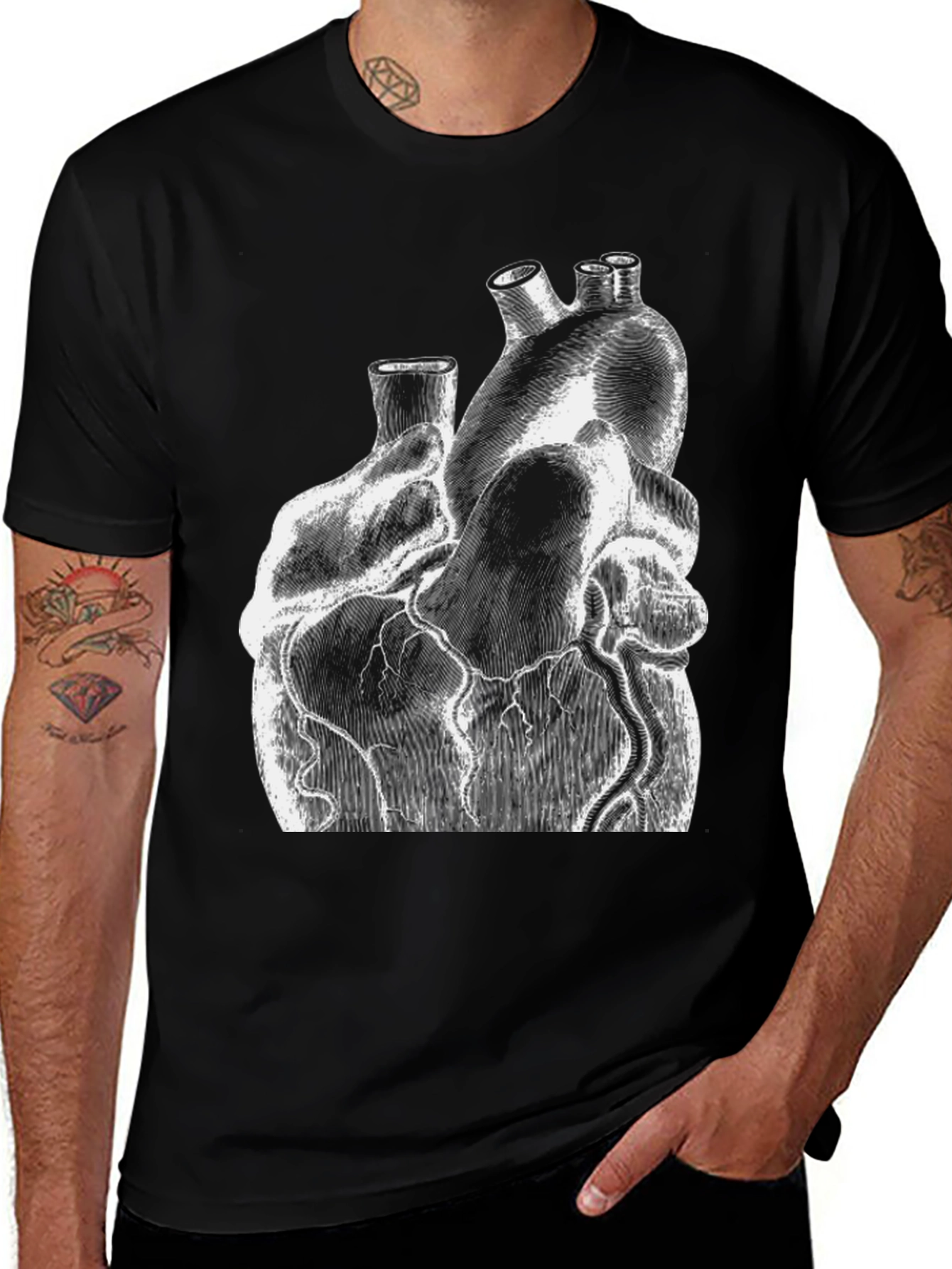 Anatomical Heart Graphic Print Black T-Shirt