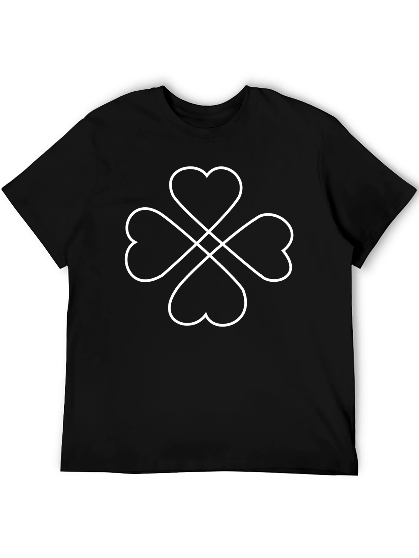 Heart Clover Graphic Tee - Casual Black T-Shirt