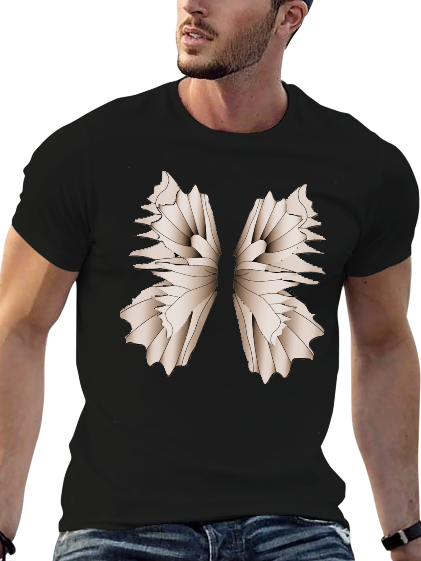 Abstract Wing Print Black T-Shirt