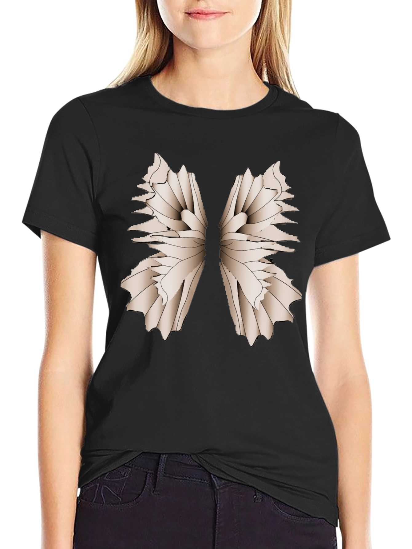 Abstract Wing Print Black T-Shirt
